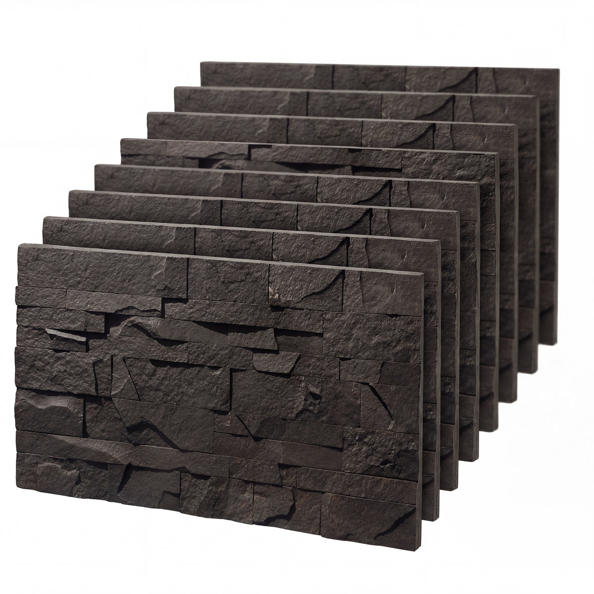 HOMCOM 8-Pack 3D Faux Stone Wall Panels, Lightweight Polyurethane Panels for Interior and Exterior Accent Walls, Black