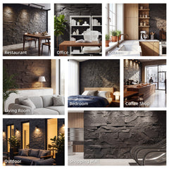 HOMCOM 8-Pack 3D Faux Stone Wall Panels, Lightweight Polyurethane Panels for Interior and Exterior Accent Walls, Black