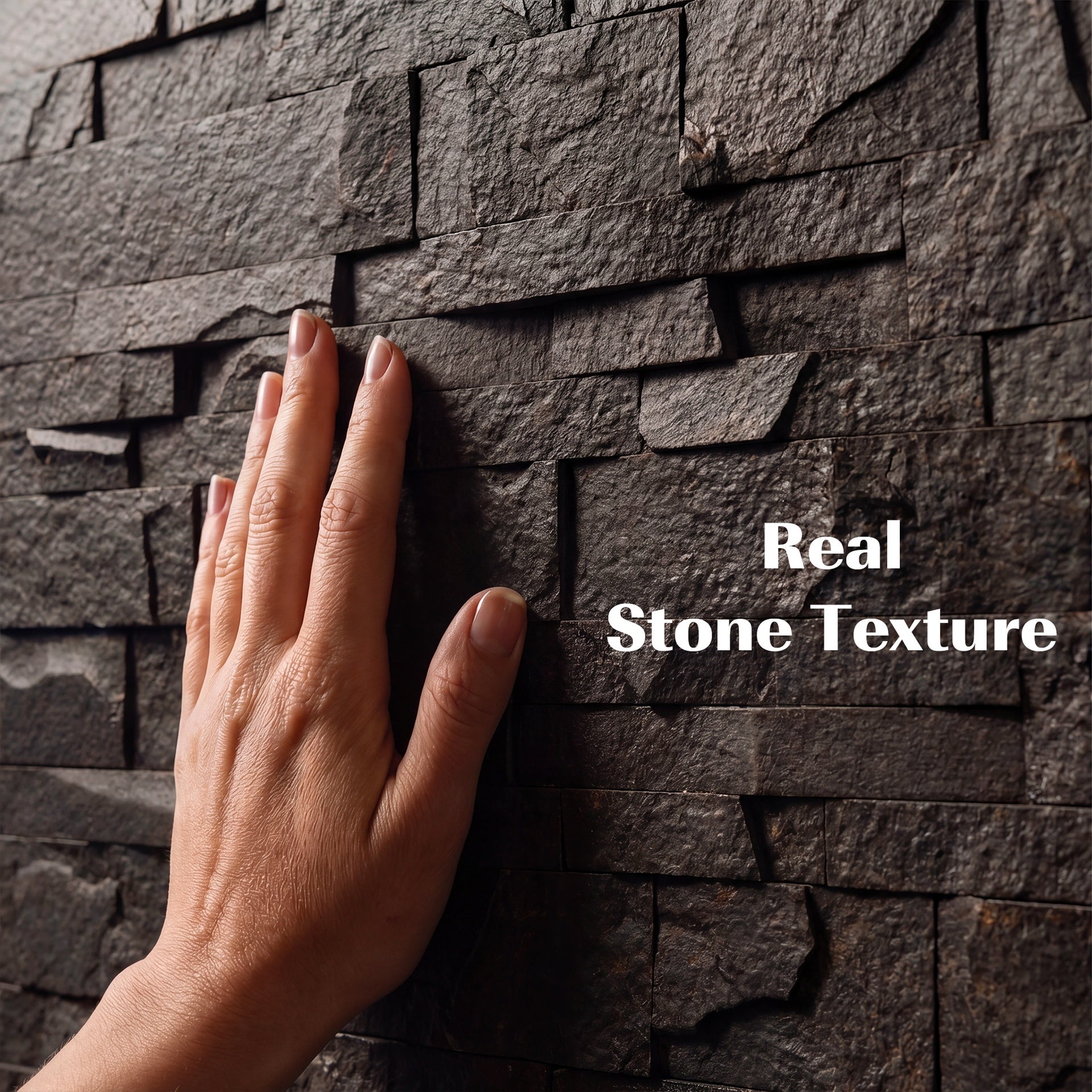 HOMCOM 8-Pack 3D Faux Stone Wall Panels, Lightweight Polyurethane Panels for Interior and Exterior Accent Walls, Black