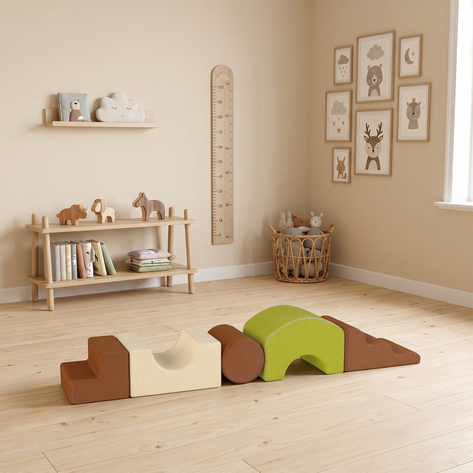 Qaba Toddlers Climbing Toys, 5 Pieces Foam Climbing Blocks with Non-Slip Bottom, Washable Cover for Crawling or Building