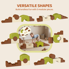 Qaba Toddlers Climbing Toys, 5 Pieces Foam Climbing Blocks with Non-Slip Bottom, Washable Cover for Crawling or Building