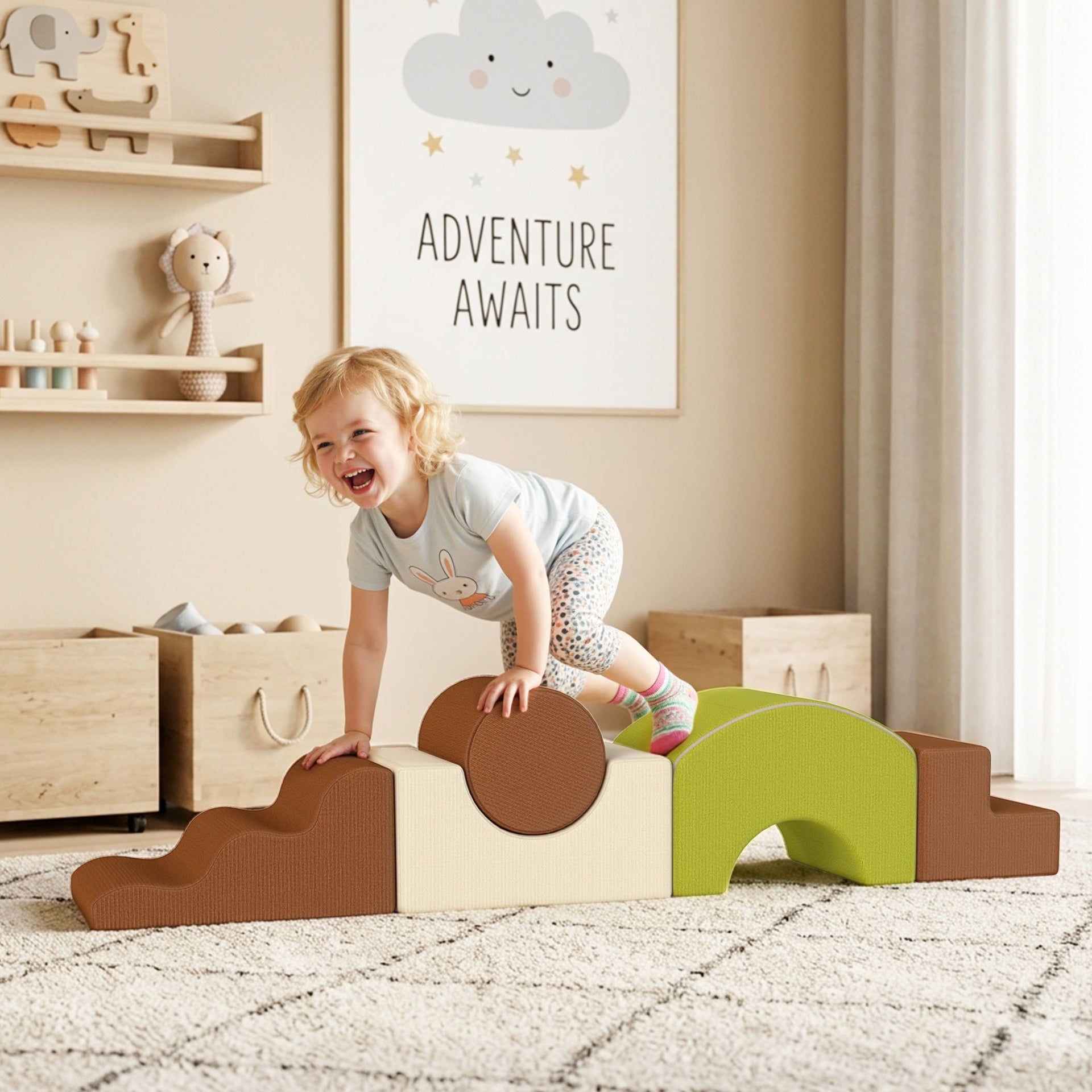 Qaba Toddlers Climbing Toys, 5 Pieces Foam Climbing Blocks with Non-Slip Bottom, Washable Cover for Crawling or Building