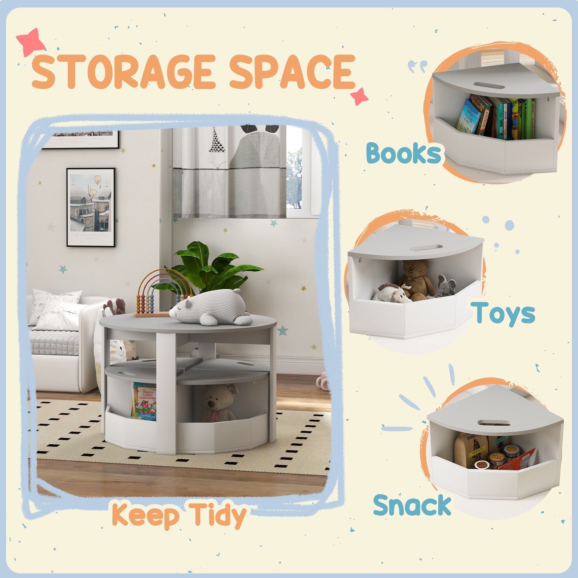 Qaba 5 Piece Kids Table and Chairs Set with Storage for Art, Craft, Drawing, Playroom, Classroom, Nursery, Gray