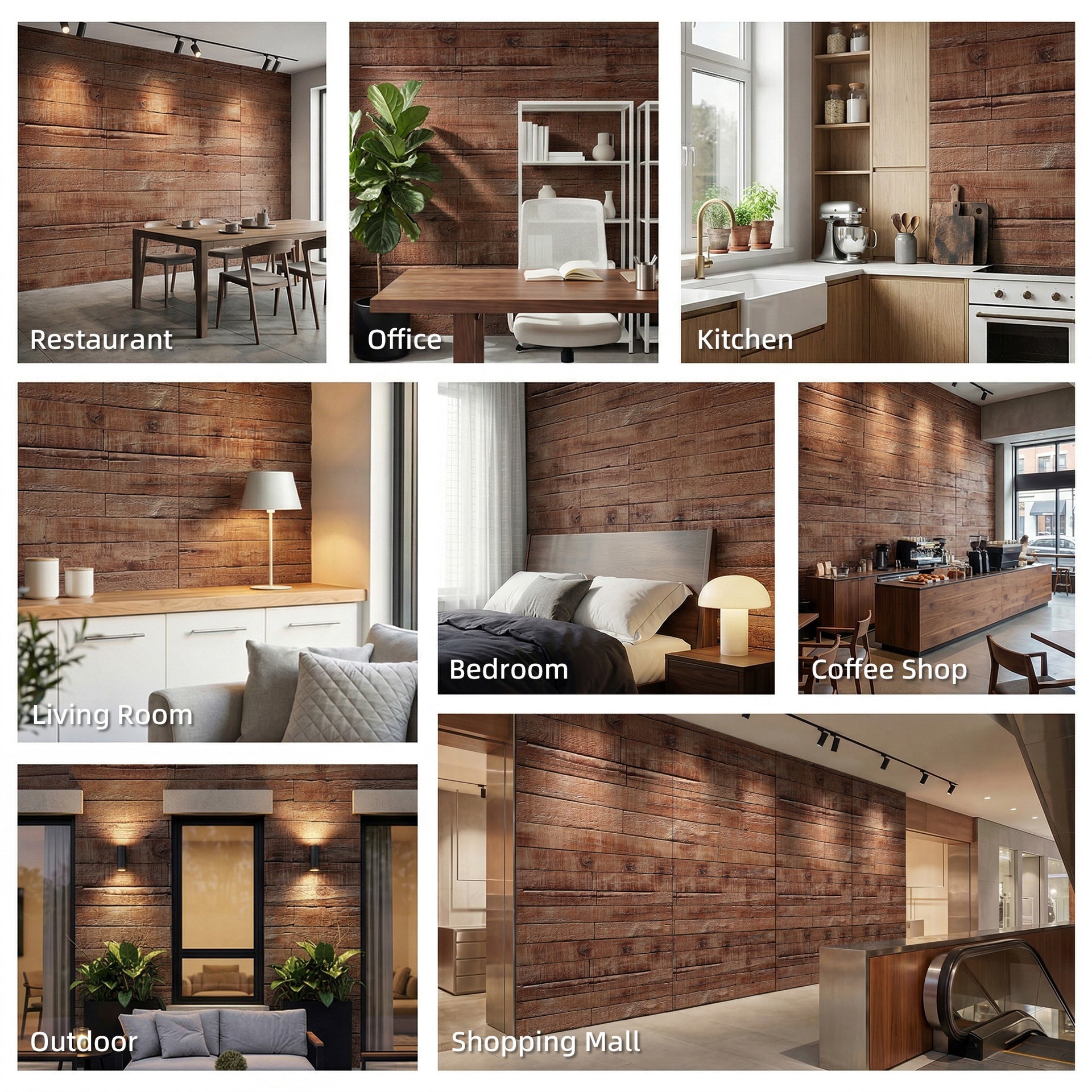 HOMCOM 8-Pack 3D Faux Wood Wall Panels, Lightweight Polyurethane Panels for Interior and Exterior Accent Walls, Brown