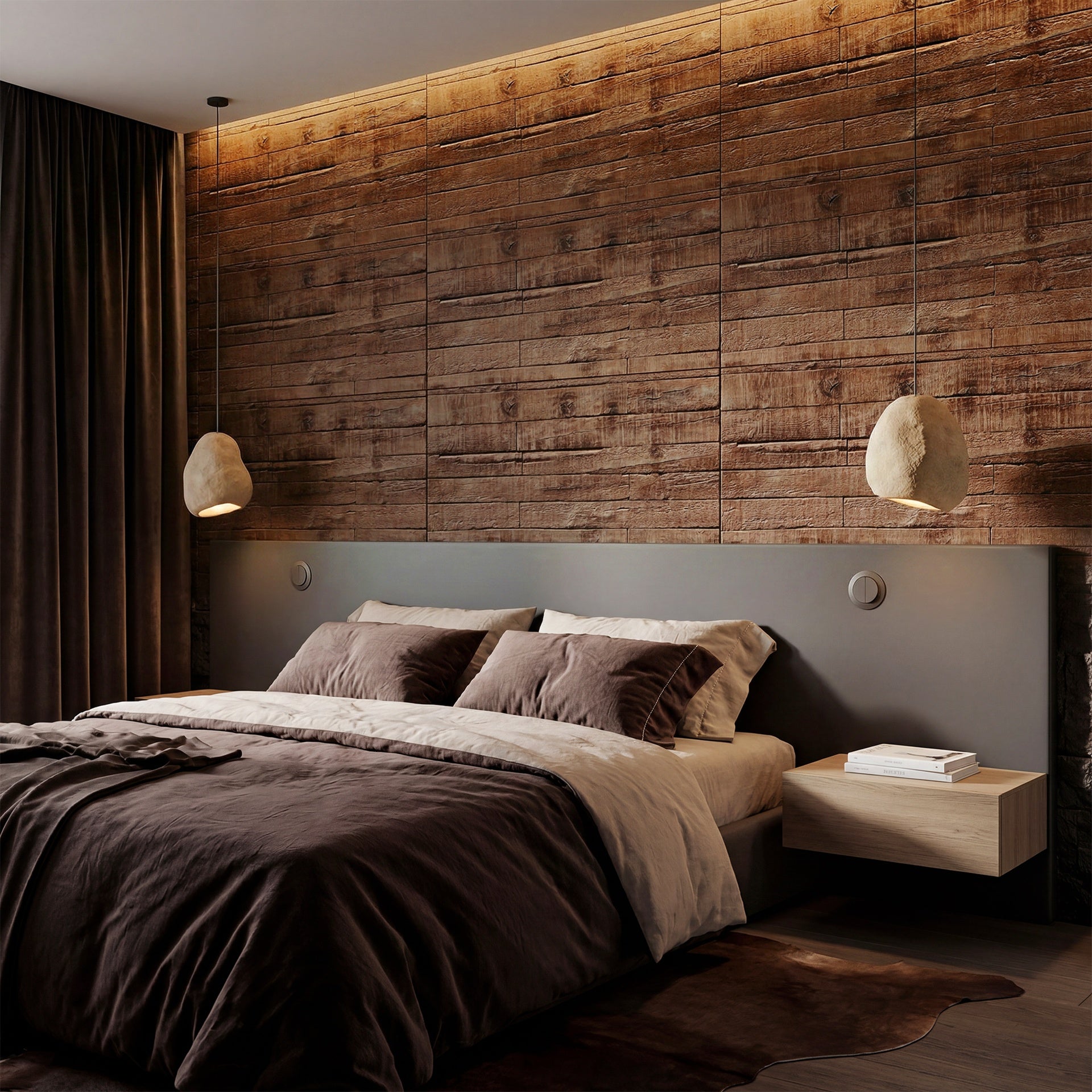 HOMCOM 8-Pack 3D Faux Wood Wall Panels, Lightweight Polyurethane Panels for Interior and Exterior Accent Walls, Brown