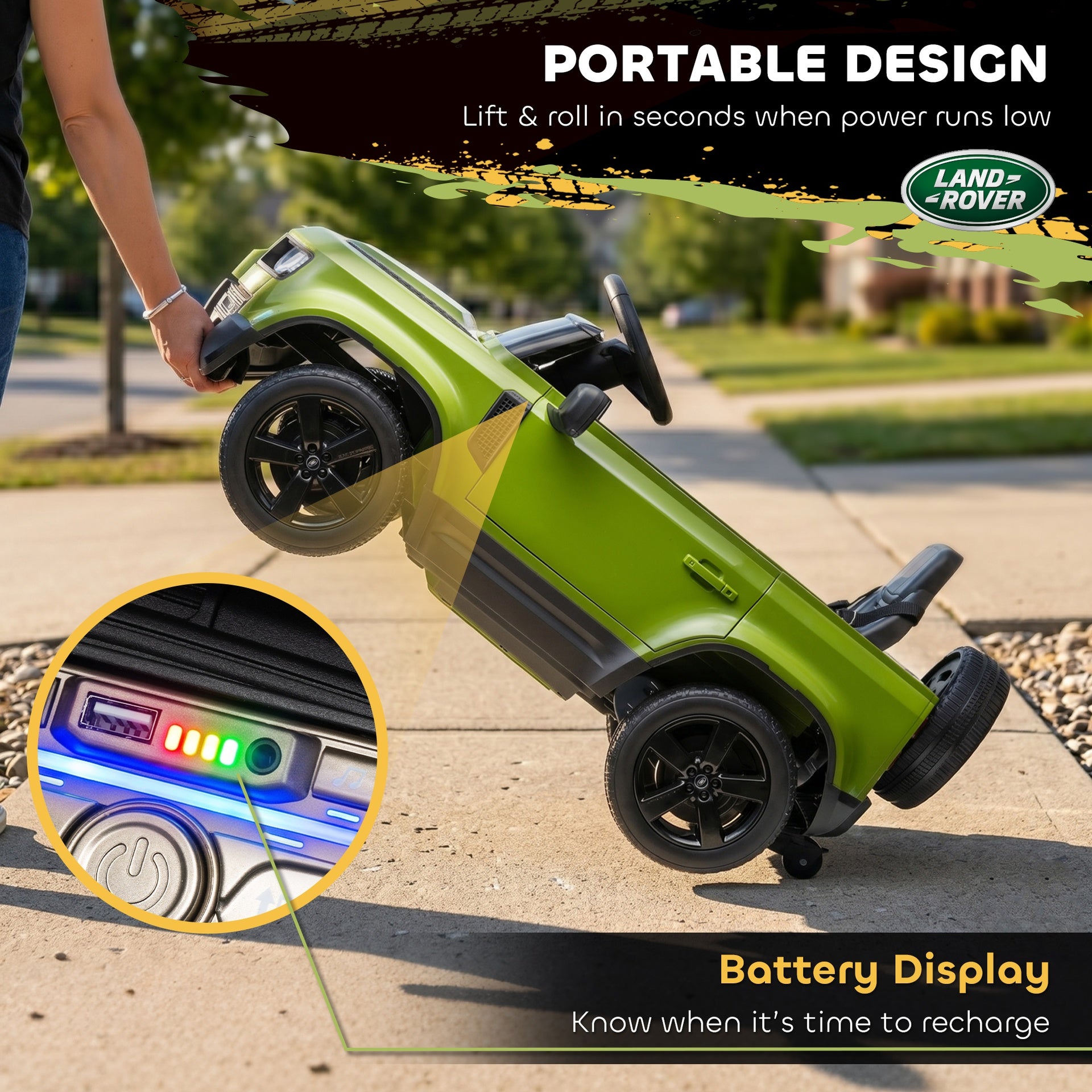 Qaba 12V Ride on Car Licensed Land Rover with Remote, Suspension, Slow Start, 3 Speeds, Lights, Music, Horn for 3-5, Green