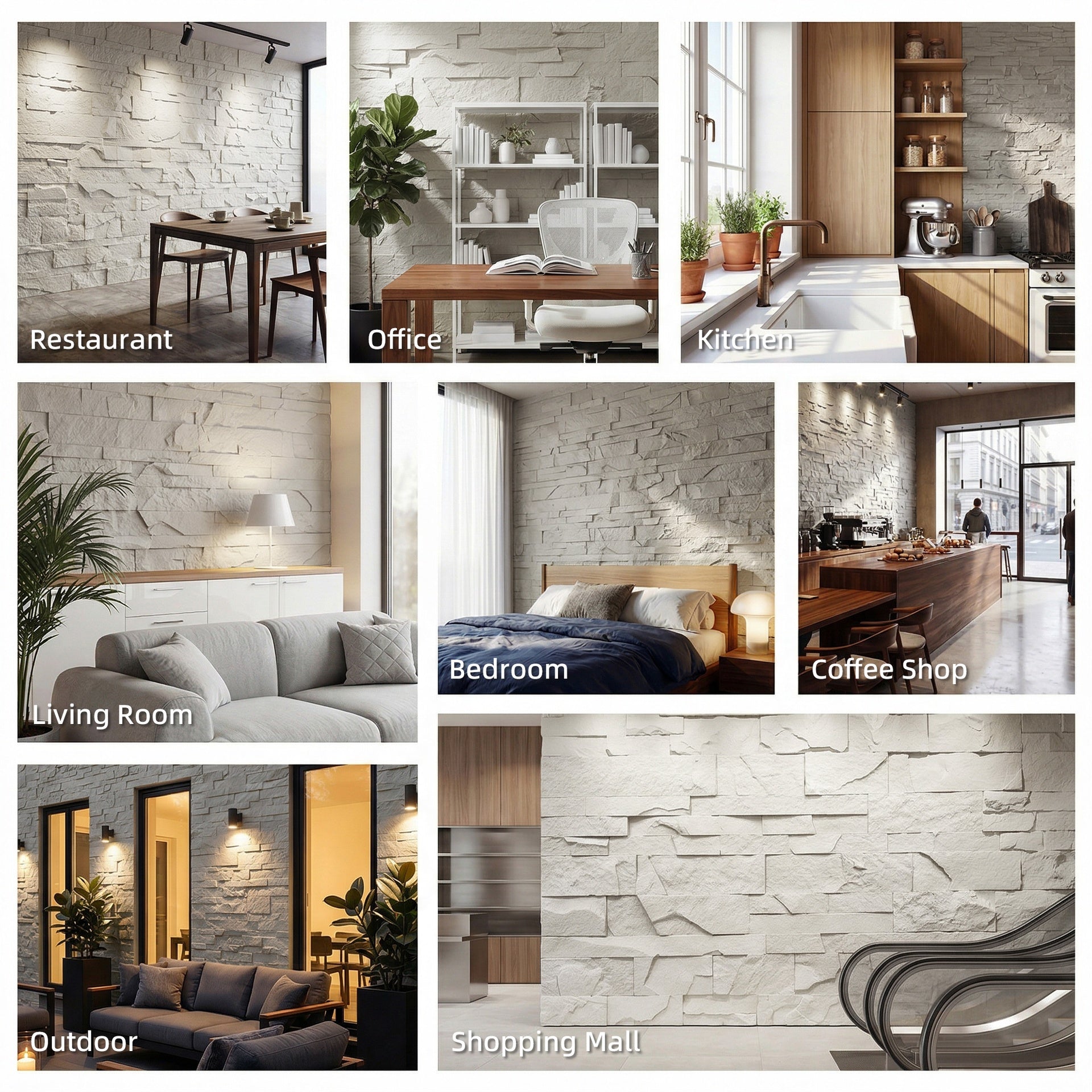 HOMCOM 8-Pack 3D Faux Stone Wall Panels, Lightweight Polyurethane Panels for Interior and Exterior Accent Walls, Light Gray