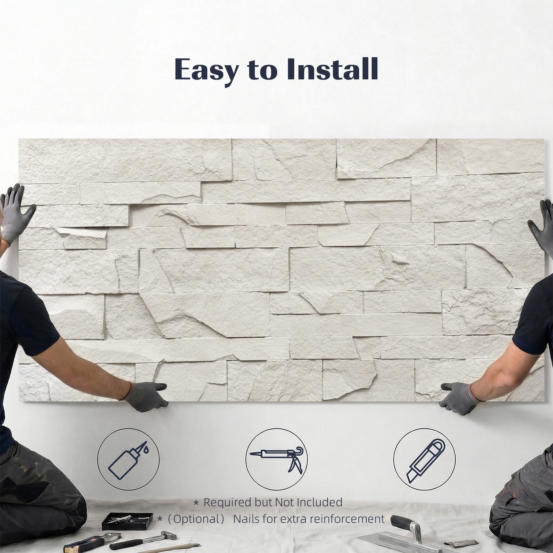 HOMCOM 8-Pack 3D Faux Stone Wall Panels, Lightweight Polyurethane Panels for Interior and Exterior Accent Walls, Light Gray