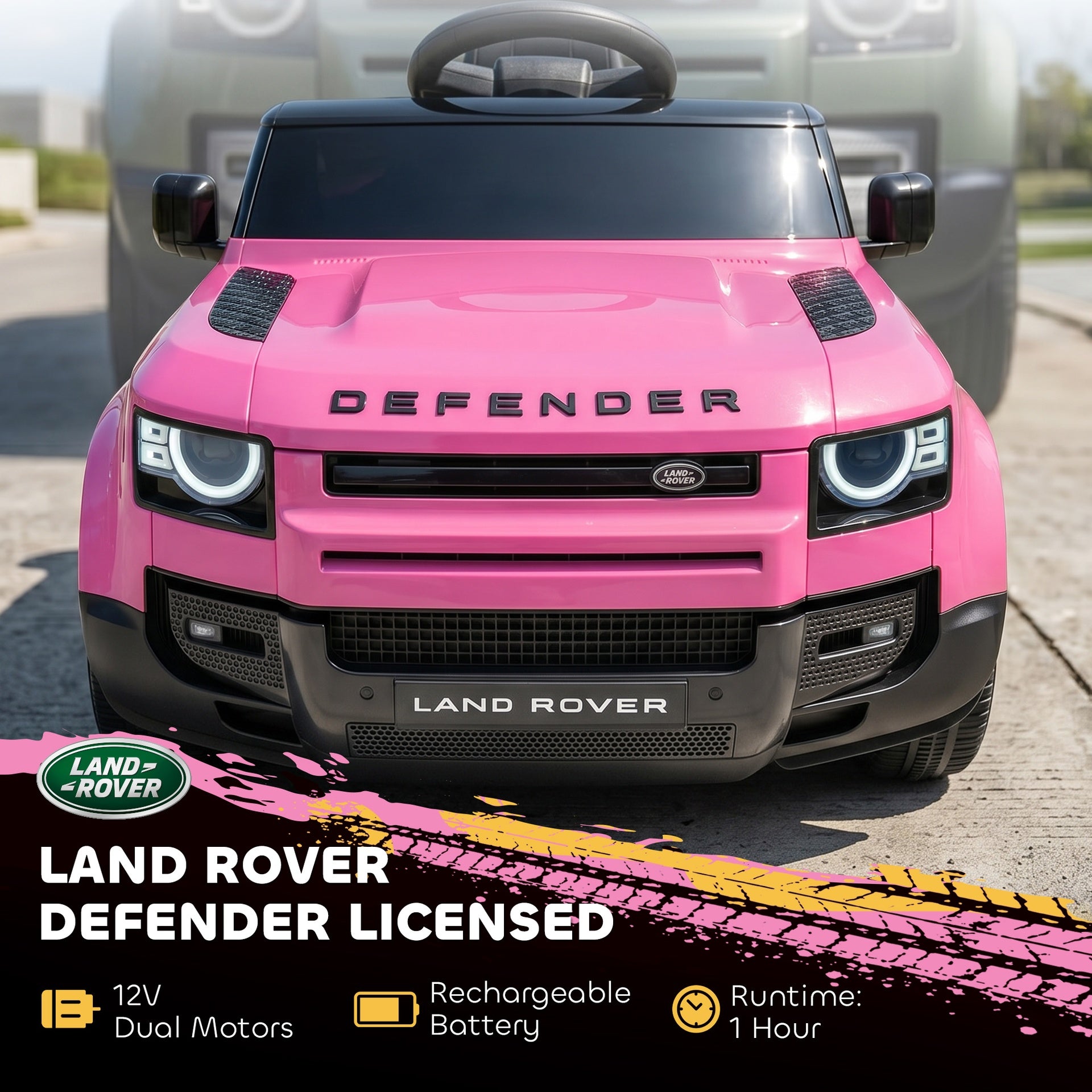 Qaba 12V Ride on Car Licensed Land Rover with Remote, Suspension, Slow Start, 3 Speeds, Lights, Music, Horn for 3-5, Pink