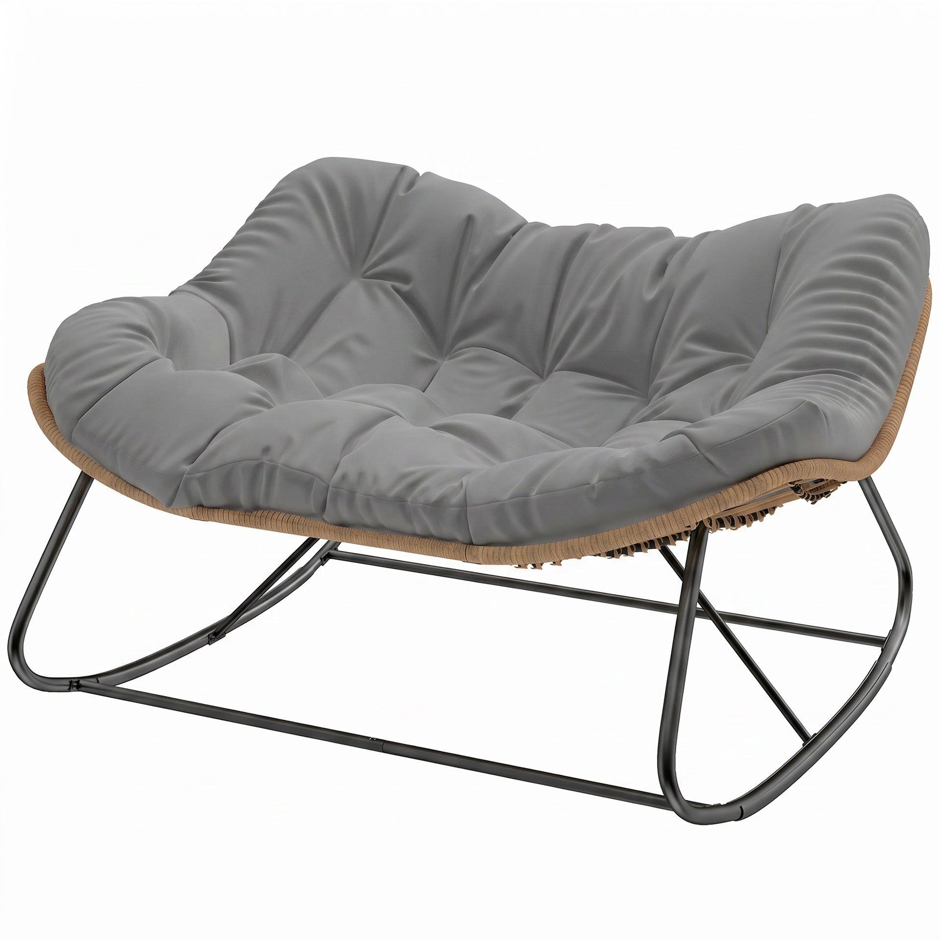 Outsunny Indoor Outdoor Double Papasan Rocking Chair, Oversized Rocking Egg Chair with Cushion for Garden, Patio, Gray