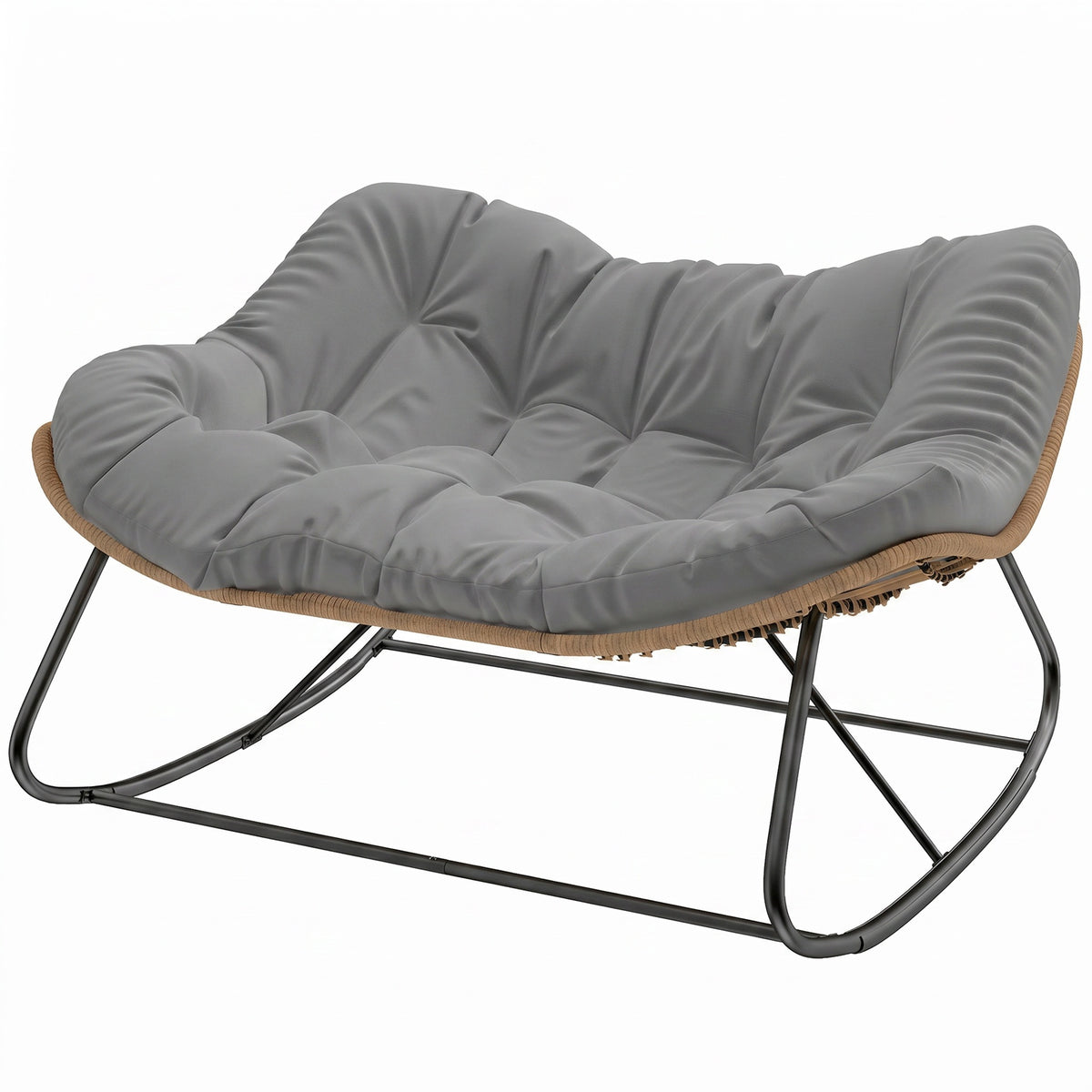 Outsunny Indoor Outdoor Double Papasan Rocking Chair, Oversized Rocking Egg Chair with Cushion for Garden, Patio, Gray