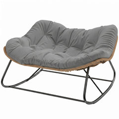 Outsunny Indoor Outdoor Double Papasan Rocking Chair, Oversized Rocking Egg Chair with Cushion for Garden, Patio, Gray