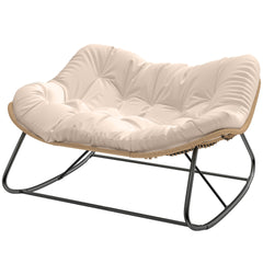 Outsunny Indoor Outdoor Double Papasan Rocking Chair, Oversized Rocking Egg Chair with Cushion for Garden, Patio, Cream White