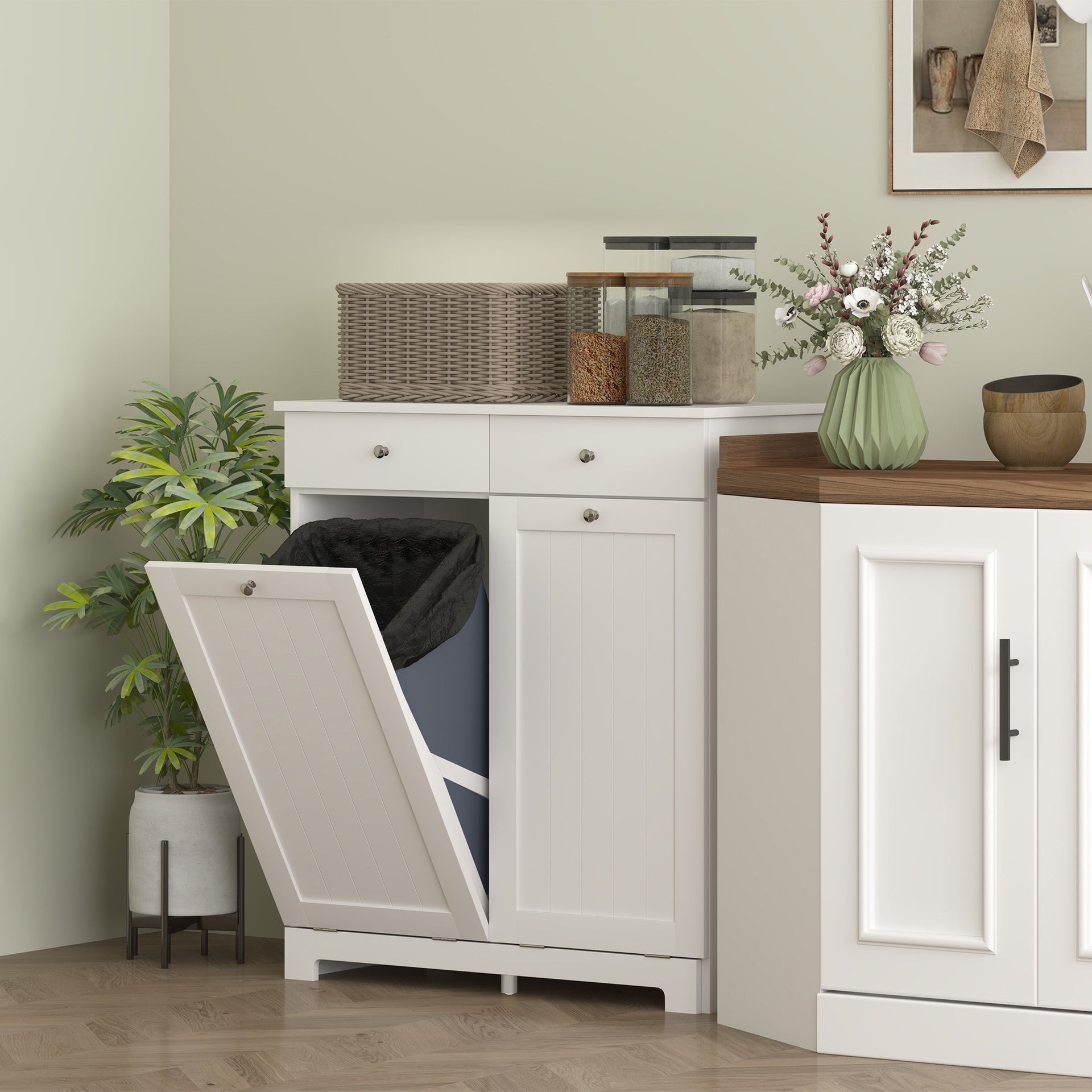HOMCOM Laundry Hamper Cabinet, Laundry Cabinet with 2 Tilt Out Laundry Baskets and 2 Drawers, White