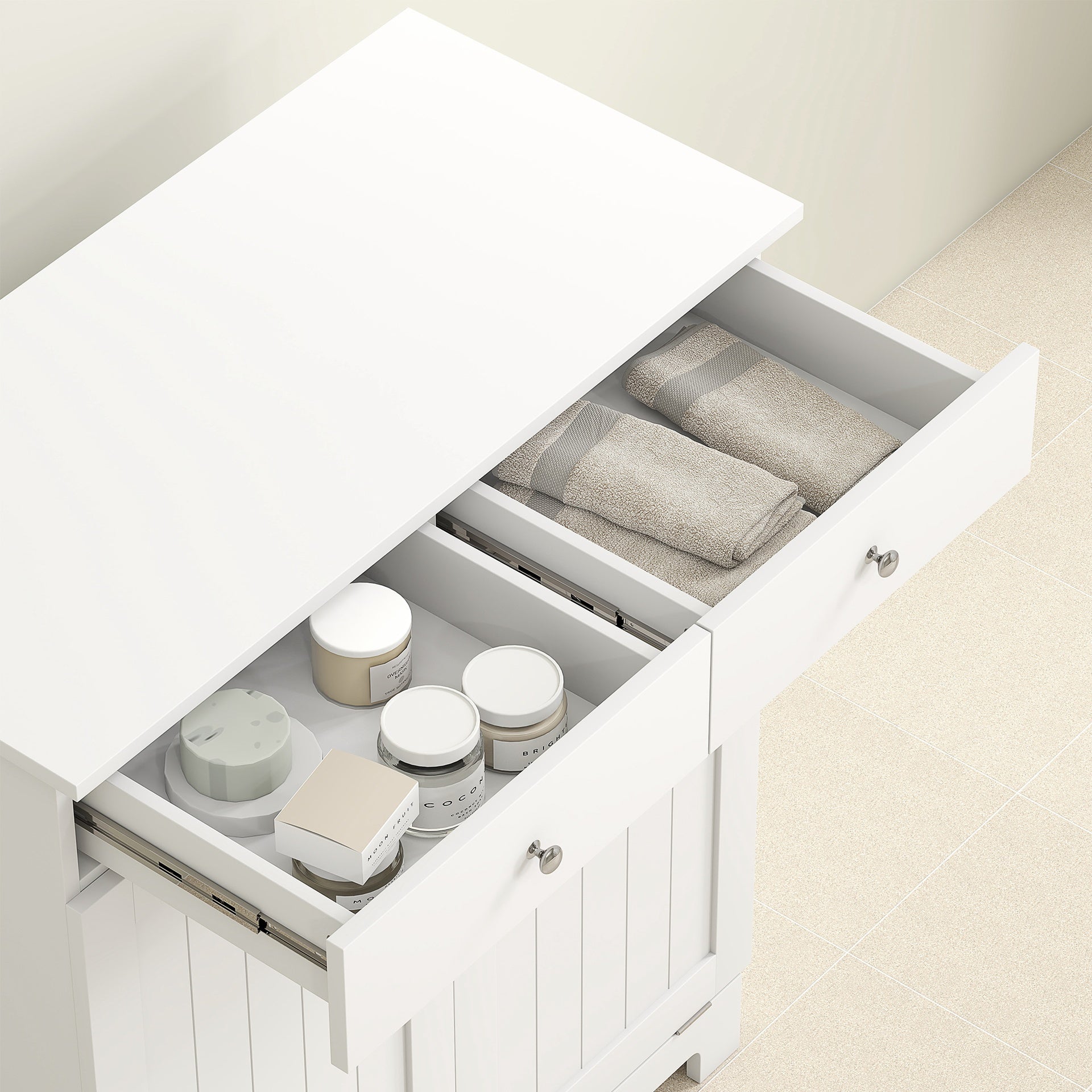 HOMCOM Laundry Hamper Cabinet, Laundry Cabinet with 2 Tilt Out Laundry Baskets and 2 Drawers, White