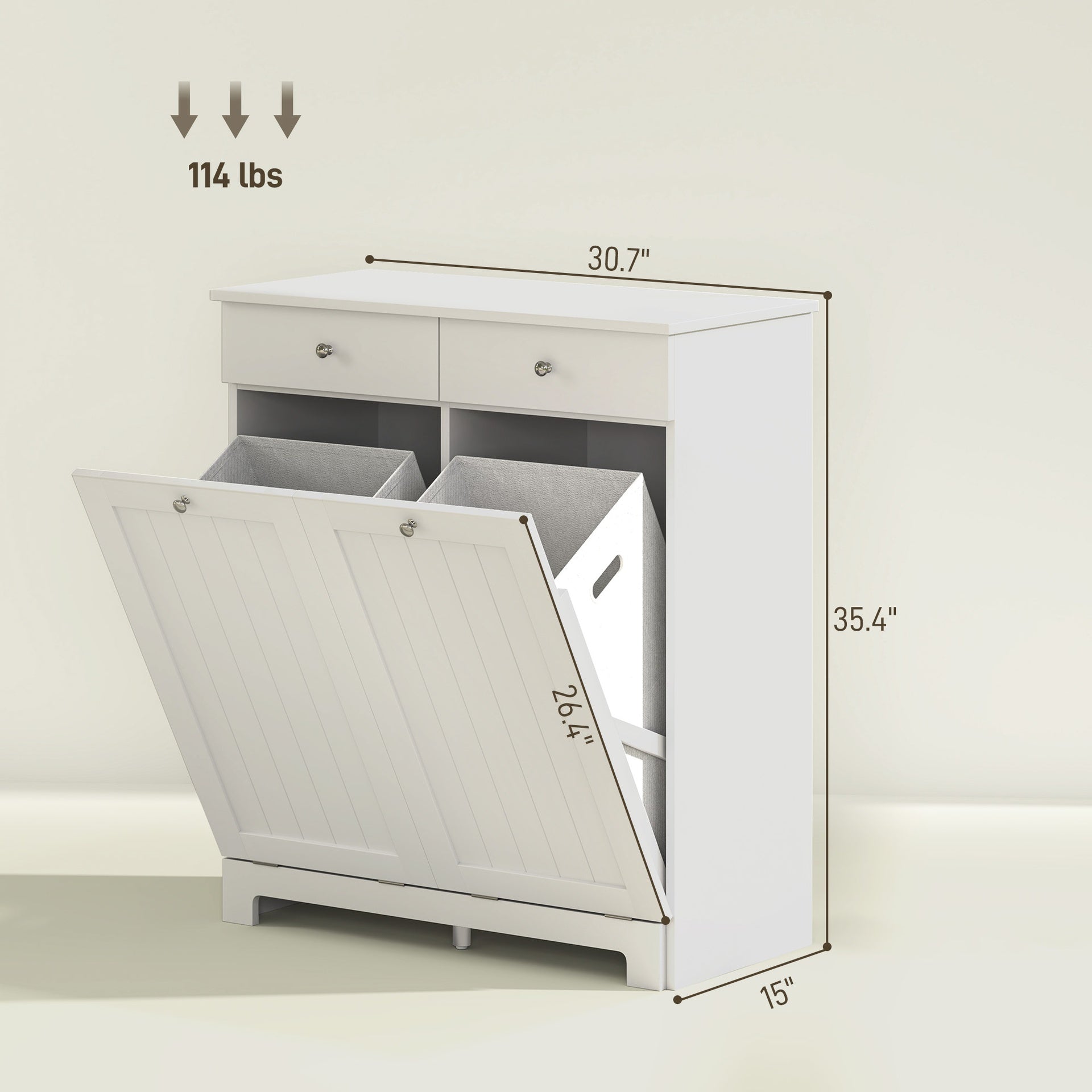 HOMCOM Laundry Hamper Cabinet, Laundry Cabinet with 2 Tilt Out Laundry Baskets and 2 Drawers, White