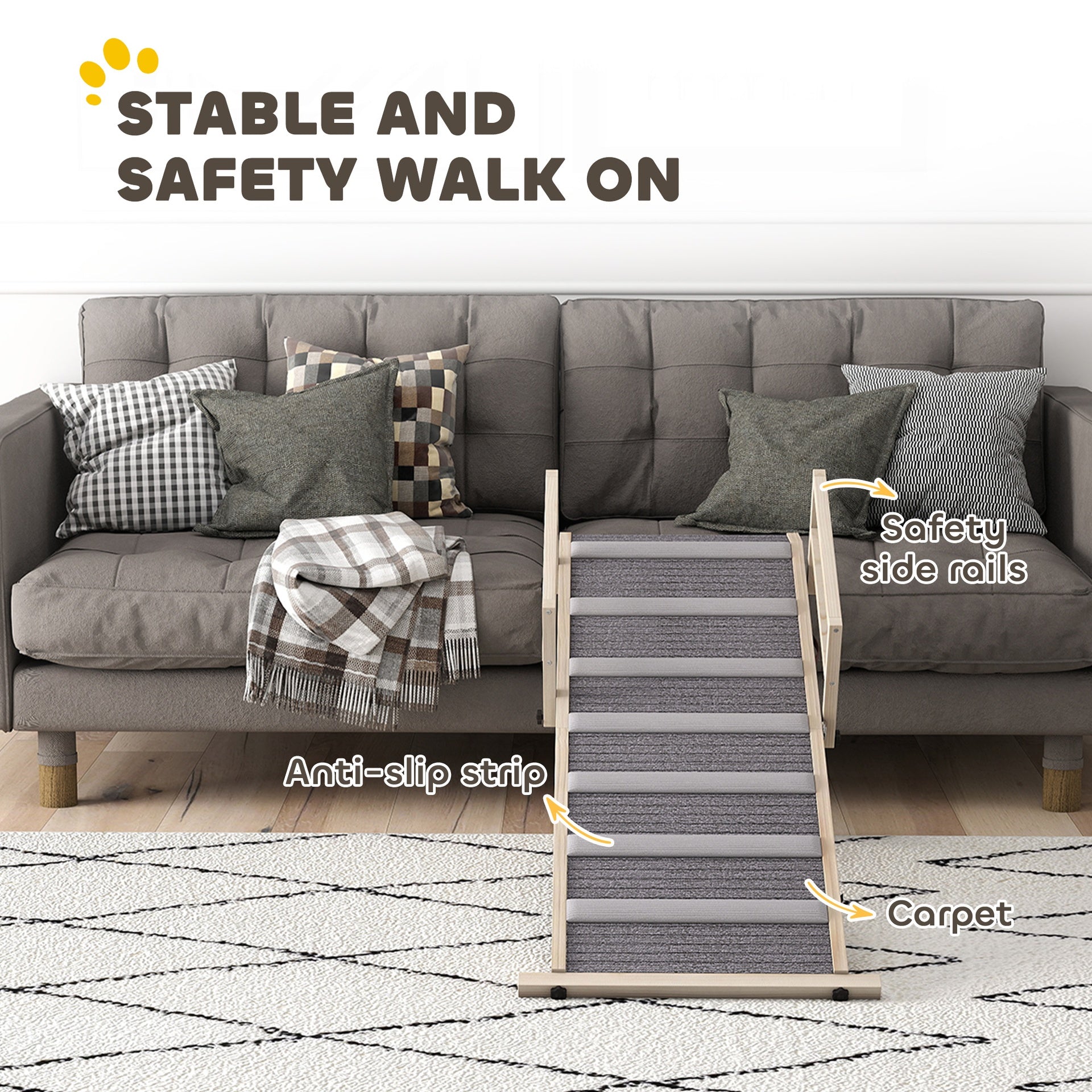 PawHut Dog Ramp, Folding Pet Ramp, 4 Adjustable Height from 15" to 19", Dog Step with Side Rails for Small to Large Pets