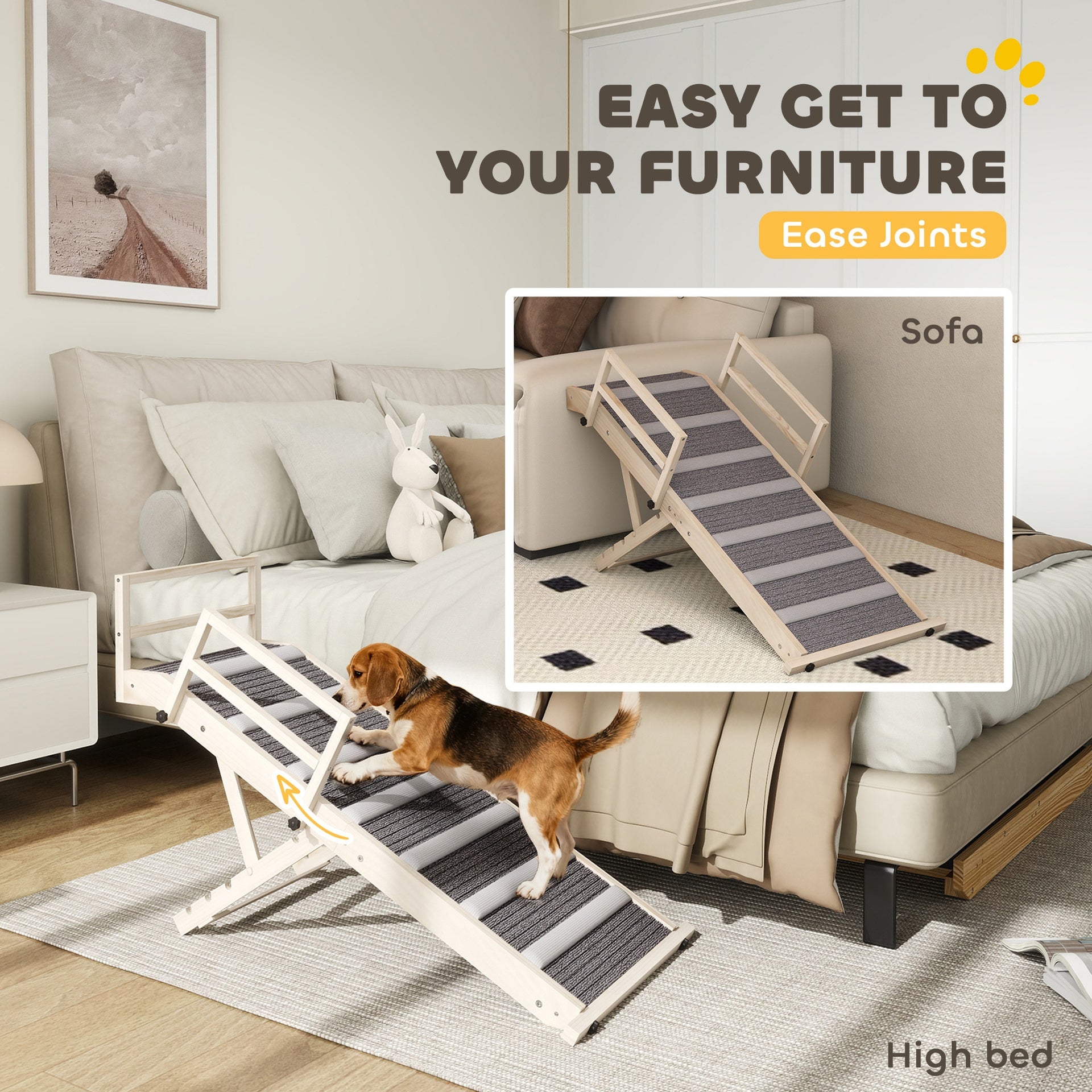 PawHut Dog Ramp, Folding Pet Ramp, 4 Adjustable Height from 15" to 19", Dog Step with Side Rails for Small to Large Pets