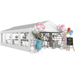 Outsunny Heavy Duty Party Tent, 13x26 ft Outdoor Wedding Event Shelter, with Removable Sidewalls & Windows, for Family Gatherings, White