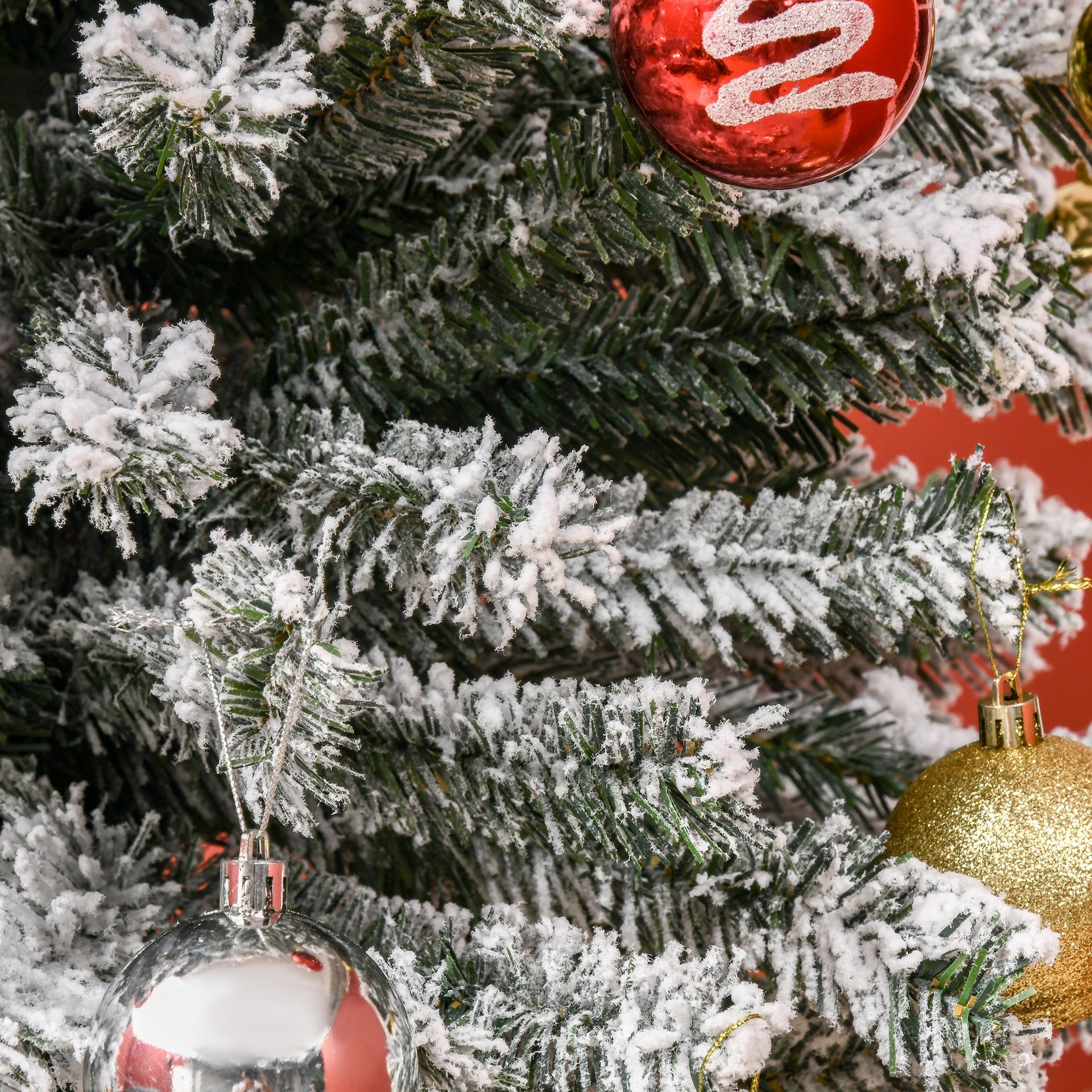 HOMCOM 9ft Flocked Christmas Tree, Pencil Artificial Xmas Tree with Faux Snow, Dense Branches, Foldable Metal Base for Indoor Holiday Decor