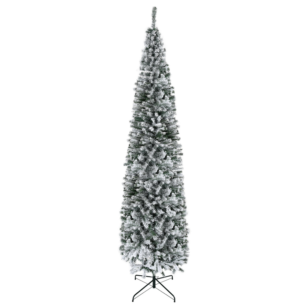 HOMCOM 9ft Flocked Christmas Tree, Pencil Artificial Xmas Tree with Faux Snow, Dense Branches, Foldable Metal Base for Indoor Holiday Decor