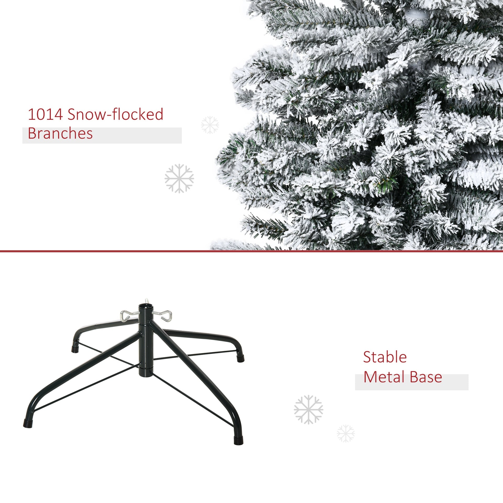 HOMCOM 9ft Flocked Christmas Tree, Pencil Artificial Xmas Tree with Faux Snow, Dense Branches, Foldable Metal Base for Indoor Holiday Decor