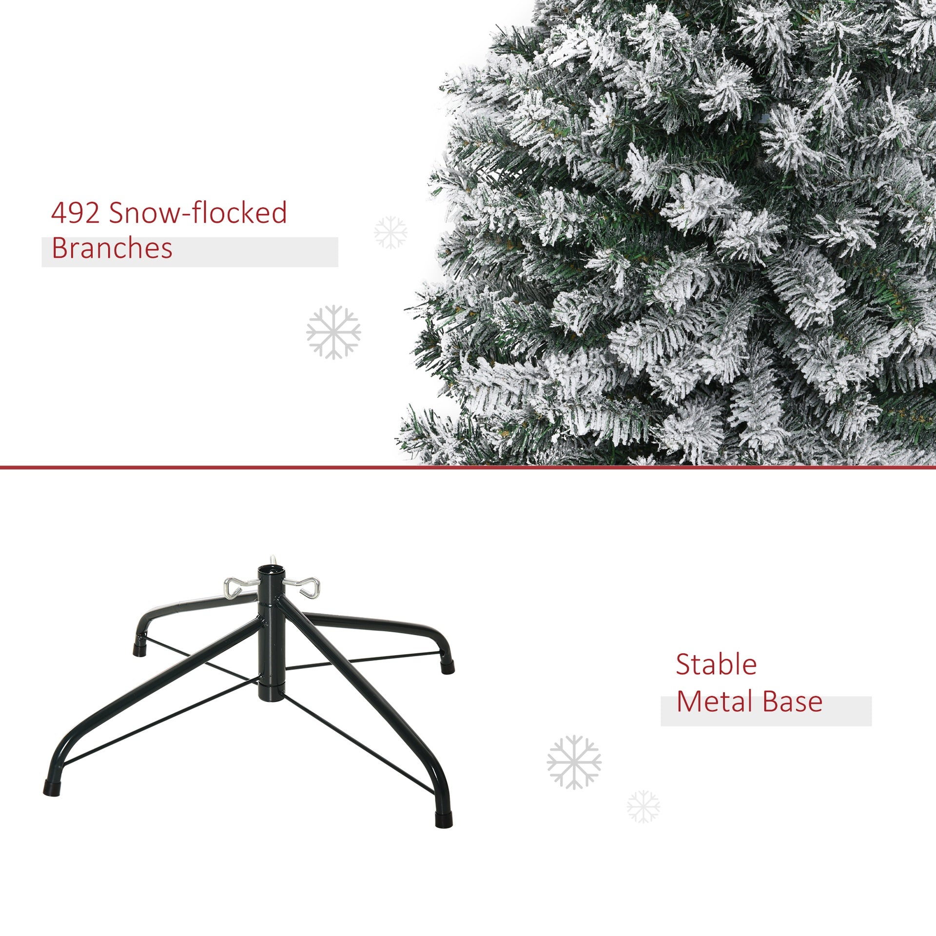 HOMCOM 6ft Flocked Christmas Tree, Pencil Artificial Xmas Tree with Faux Snow, Dense Branches, Foldable Metal Base for Indoor Holiday Decor