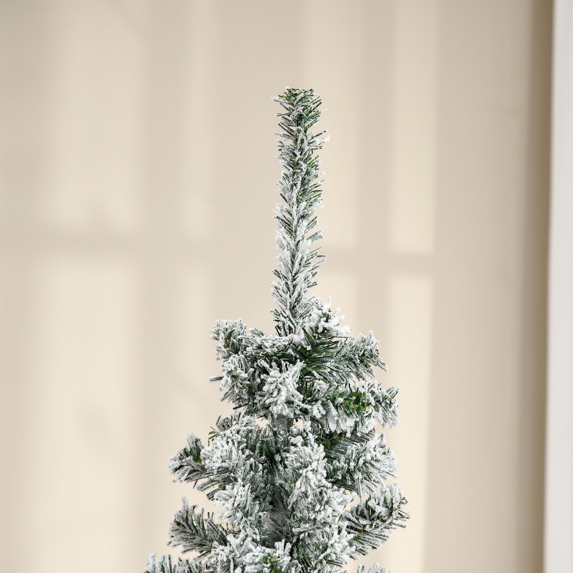 HOMCOM 6ft Flocked Christmas Tree, Pencil Artificial Xmas Tree with Faux Snow, Dense Branches, Foldable Metal Base for Indoor Holiday Decor