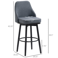 HOMCOM Modern Bar Stools, Set of 2 Swivel Kitchen Chairs, Dark Gray