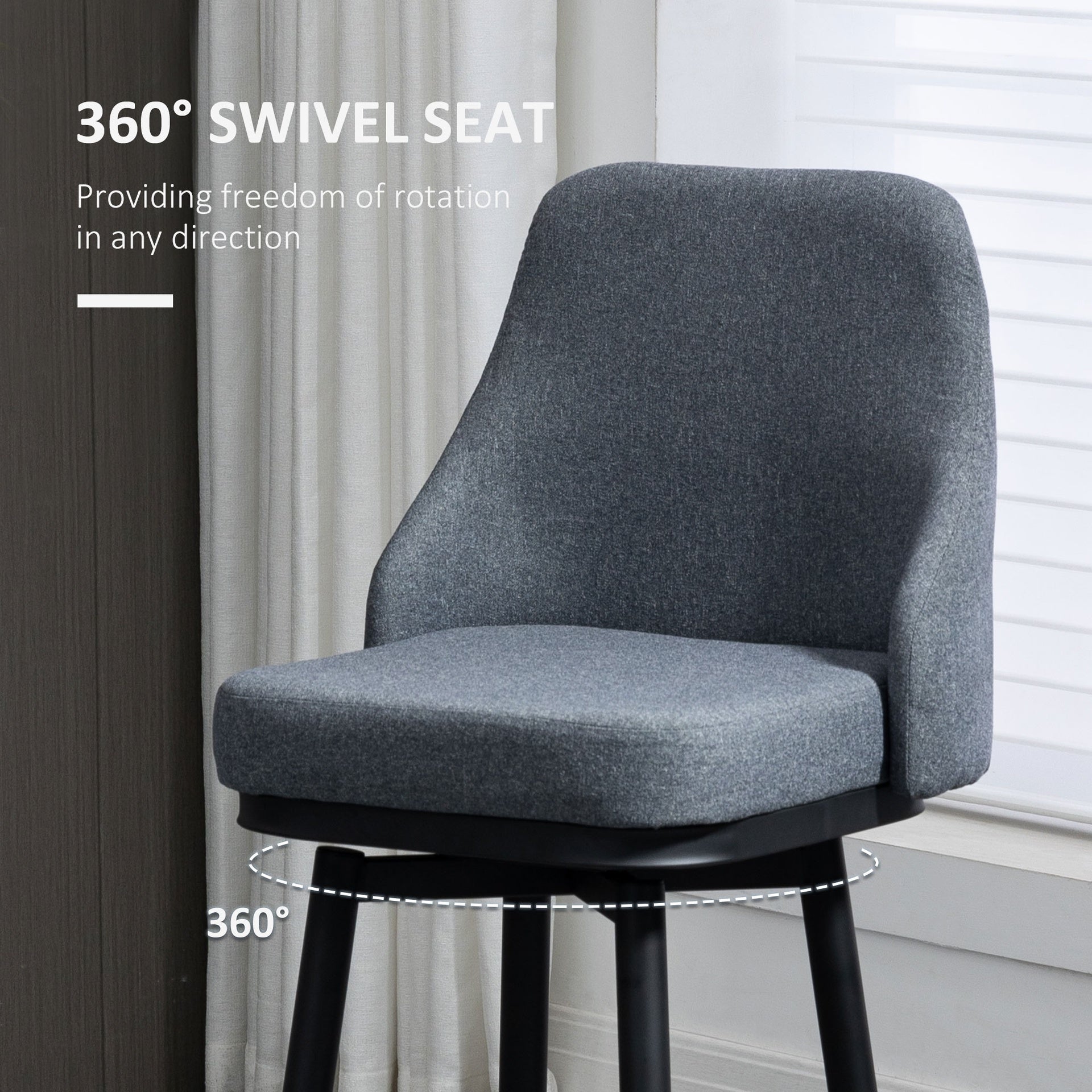 HOMCOM Modern Bar Stools, Set of 2 Swivel Kitchen Chairs, Dark Gray