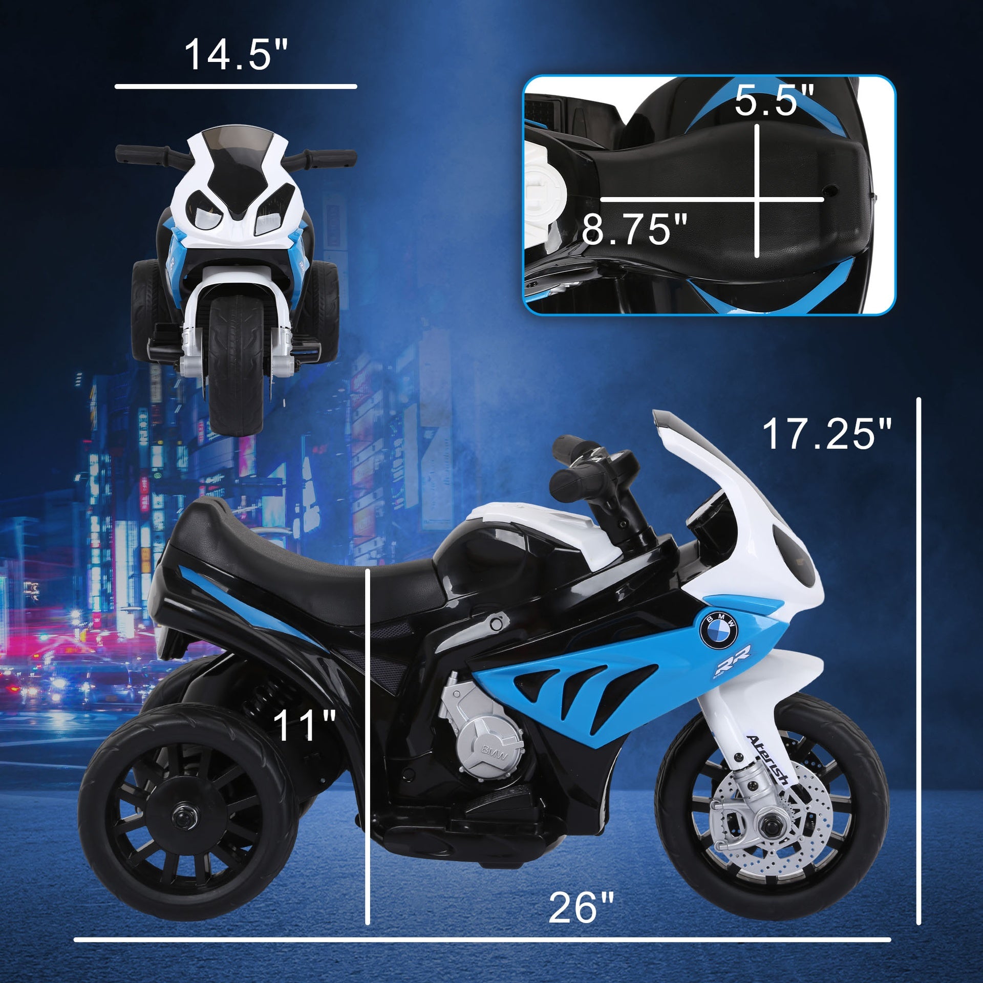 Aosom 6V 3 Wheeled Electric Motorcycle, Kids Motorcycle Licensed BMW with Headlight, Music, Blue