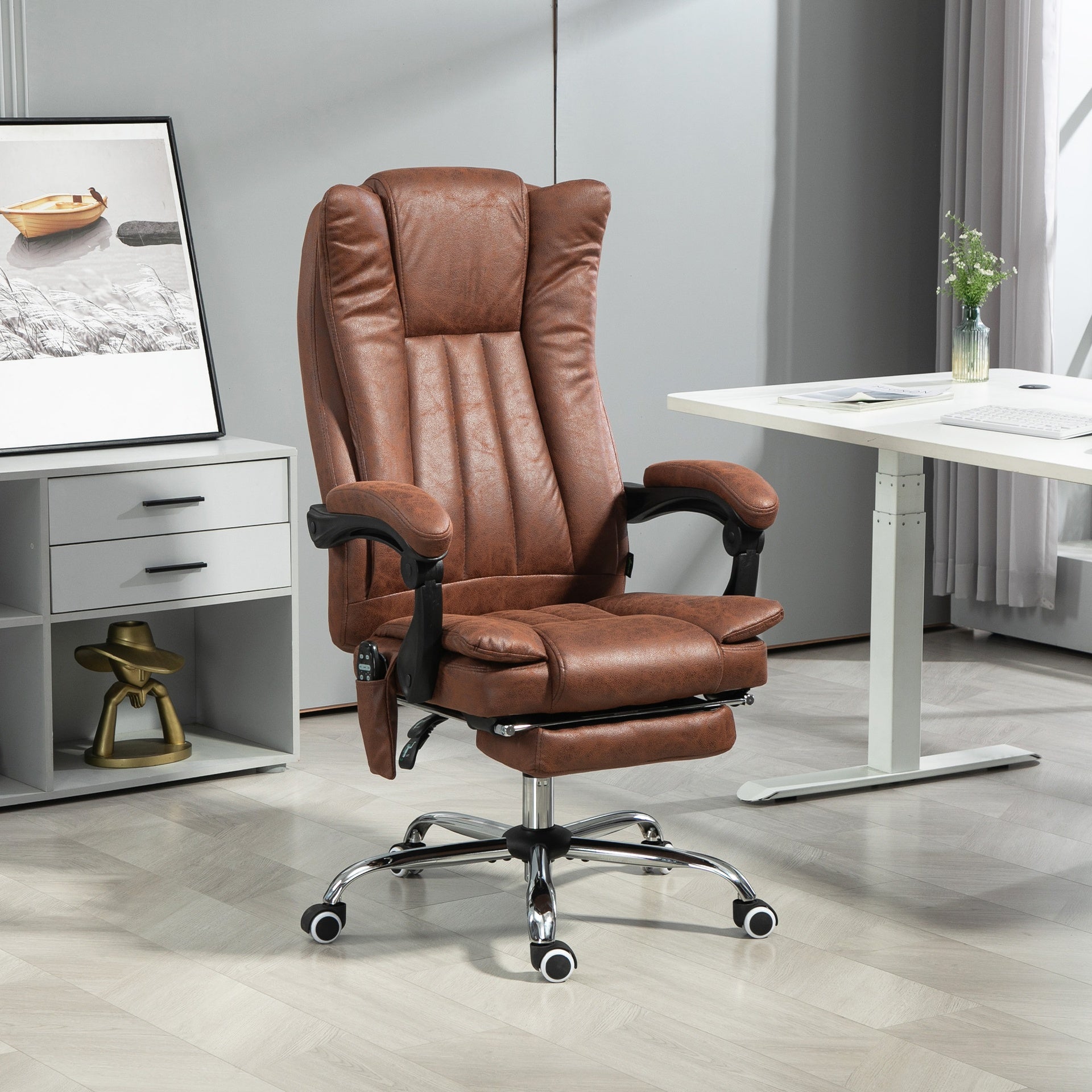 Vinsetto Massage Office Chair with 6 Points and Heat, Reclining Computer Chair with Adjustable Height and Footrest, Brown
