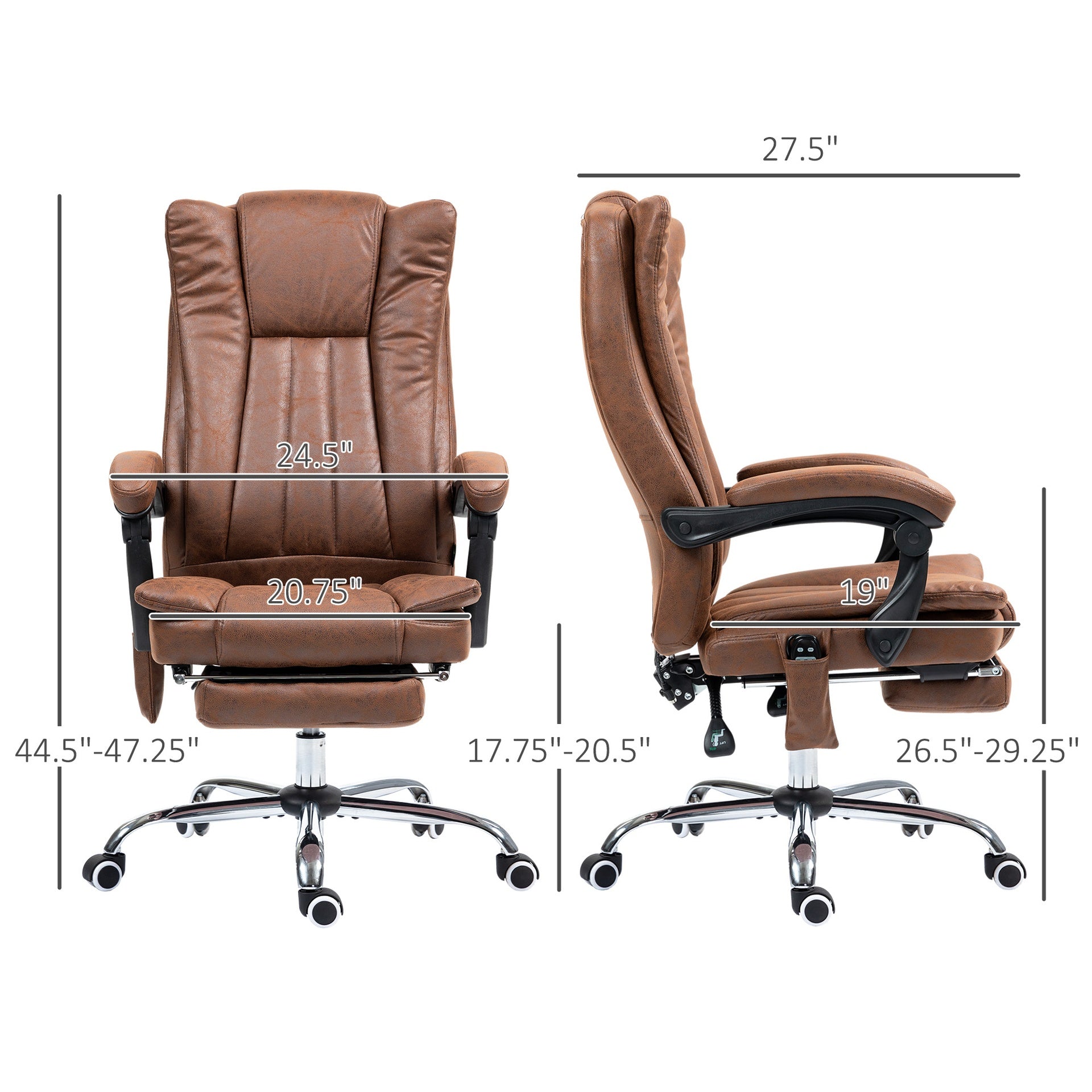 Vinsetto Massage Office Chair with 6 Points and Heat, Reclining Computer Chair with Adjustable Height and Footrest, Brown