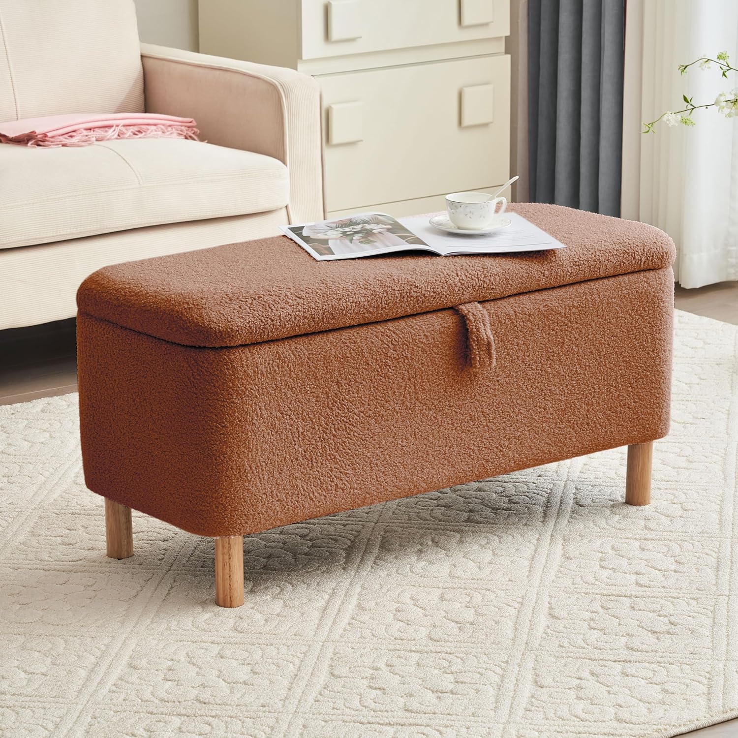 Basics Upholstered Storage Ottoman and Entryway Bench ORANGE