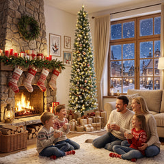 HOMCOM 6ft Pencil Prelit Christmas Tree, Dual Color LEDs, Flocked, Remote, Slim Xmas Tree with 11 Modes, Green White