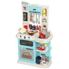 Qaba Kids Play Kitchen Toy Set, Chef Pretend Kitchen Playset with Real Lights & Sounds, 92 Pcs Toy Food, Ages 3-6, Green