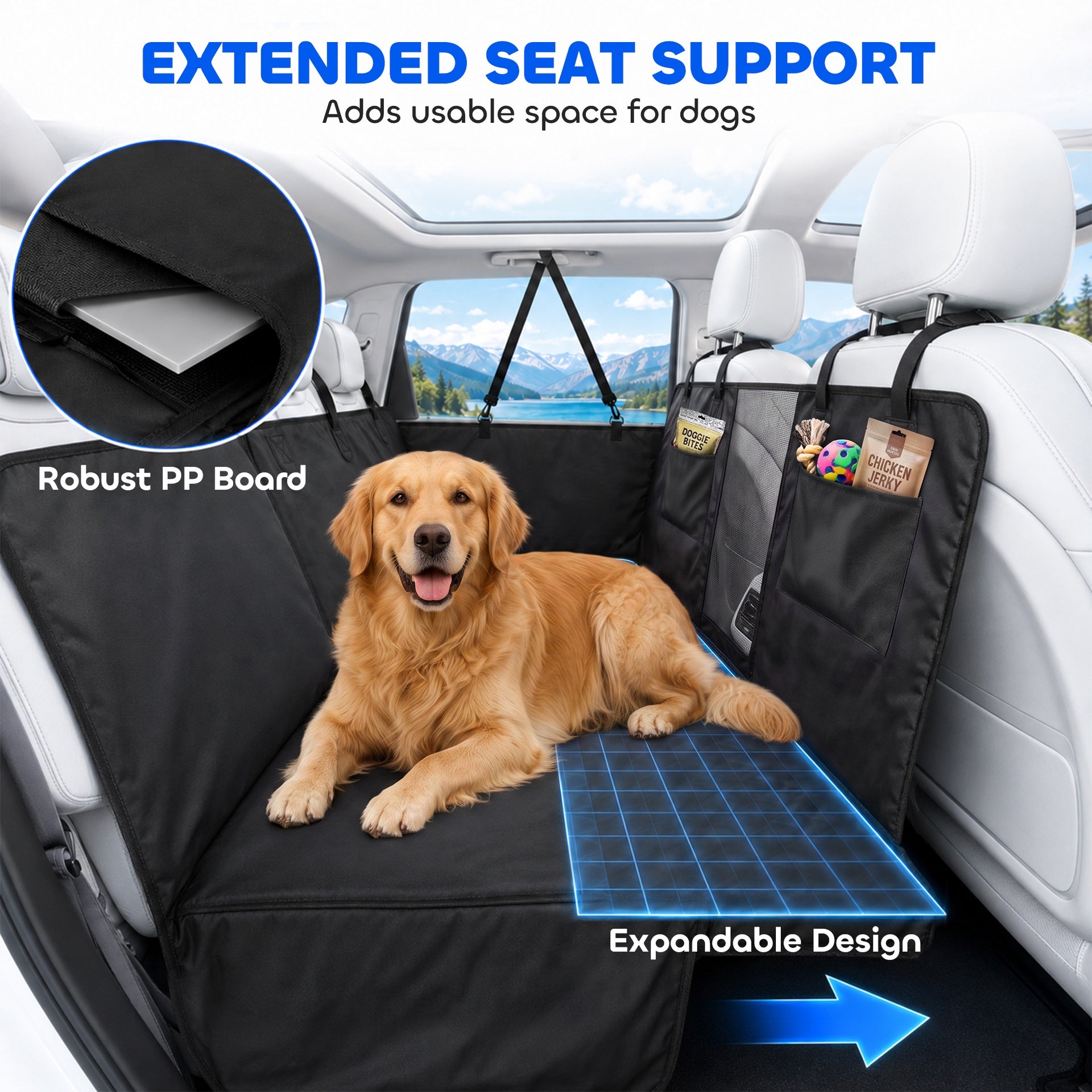 PawHut Dog Car Seat Cover for Back Seat, Hard Bottom Back Seat Extender, Waterproof Dog Hammock for Car & SUV, 58"L, Black