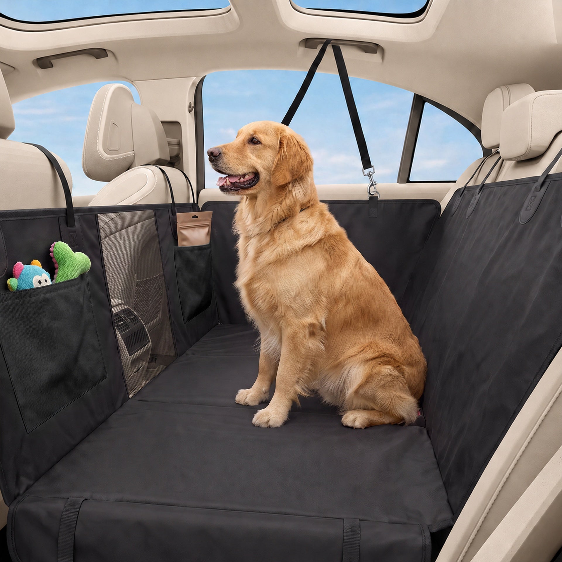 PawHut Dog Car Seat Cover for Back Seat, Hard Bottom Back Seat Extender, Waterproof Dog Hammock for Car & SUV, 58"L, Black