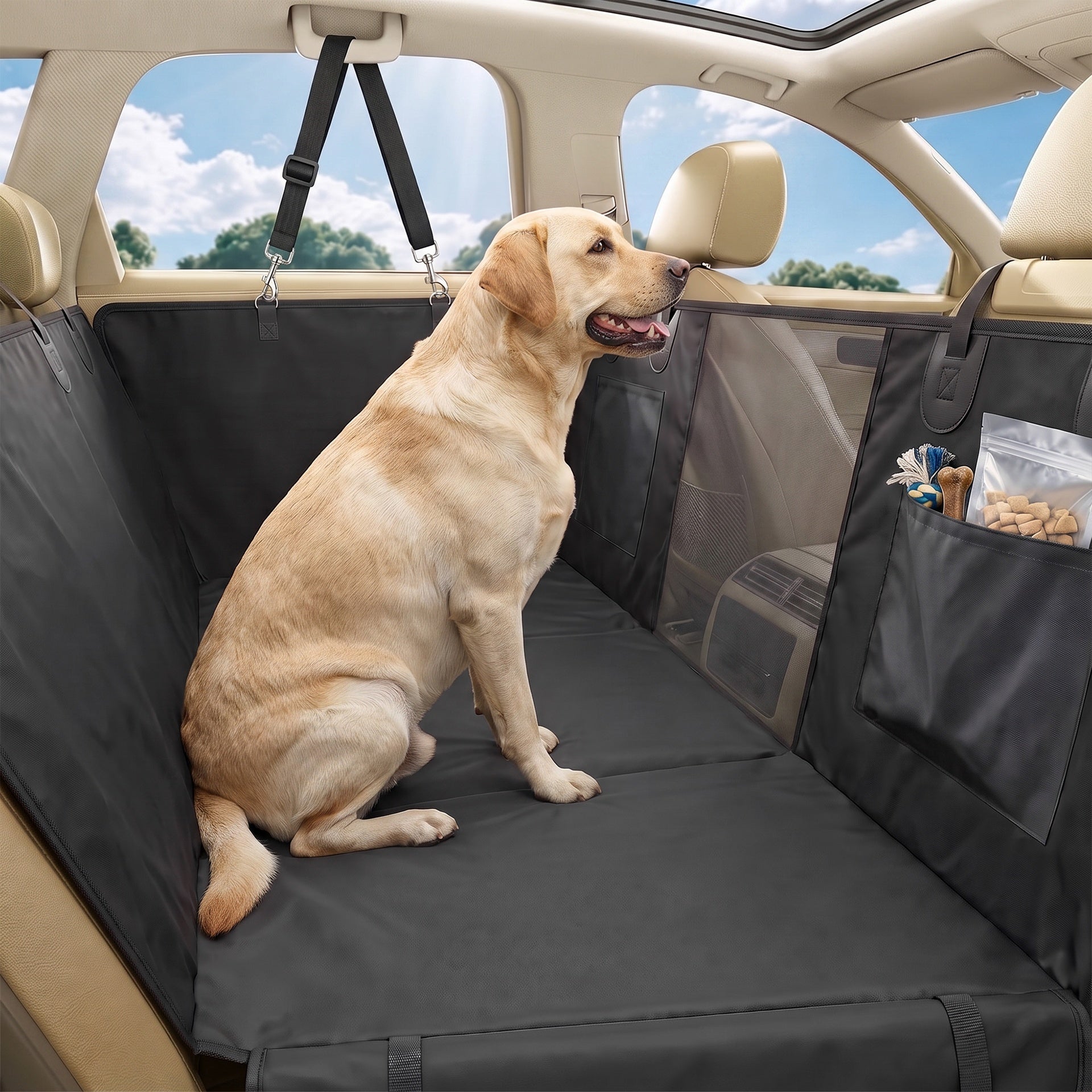 PawHut Dog Car Seat Cover for Back Seat, Hard Bottom Back Seat Extender, Waterproof Dog Hammock for Car & SUV, 58"L, Black