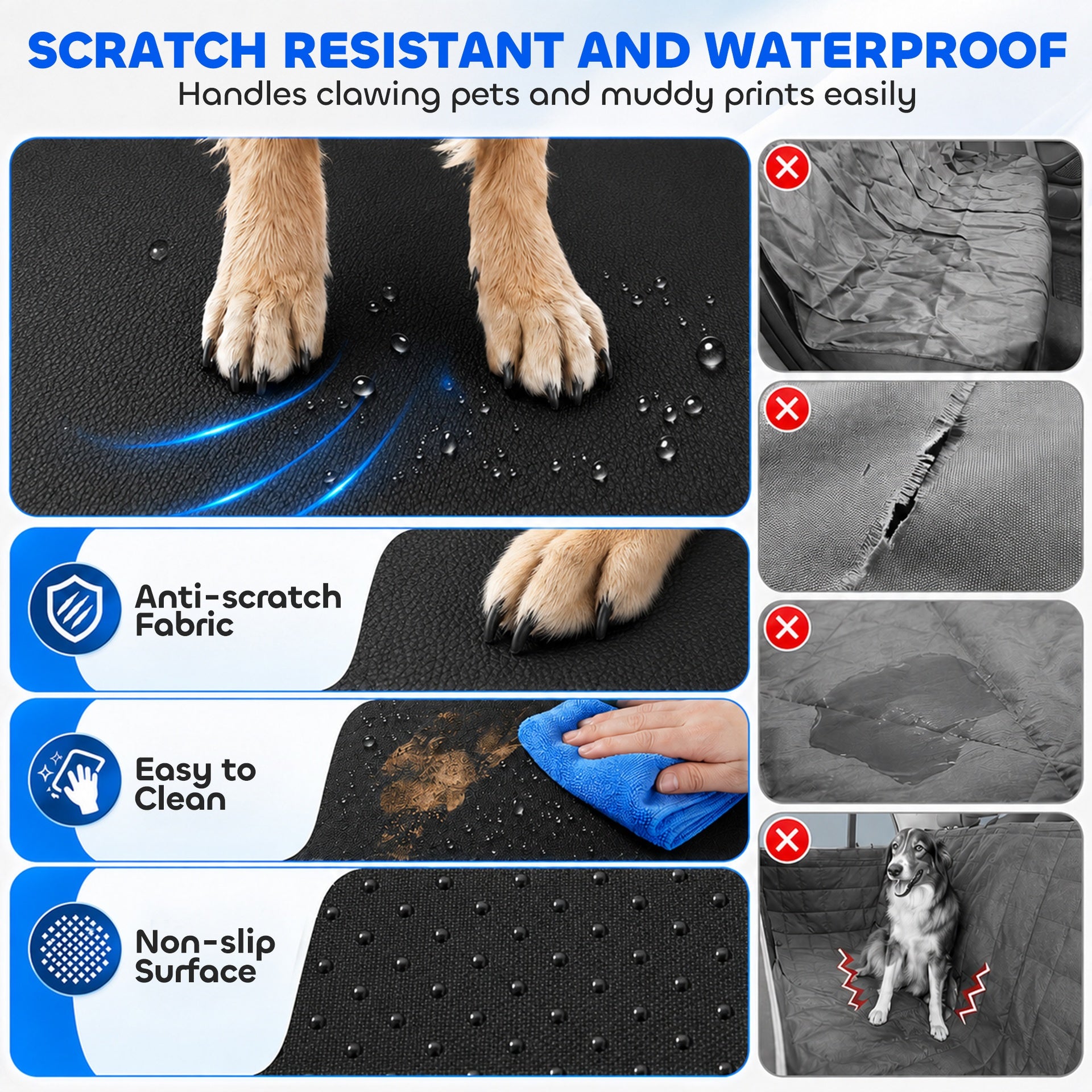 PawHut Dog Car Seat Cover for Back Seat, Hard Bottom Back Seat Extender, Waterproof Dog Hammock for Car & SUV, 58"L, Black