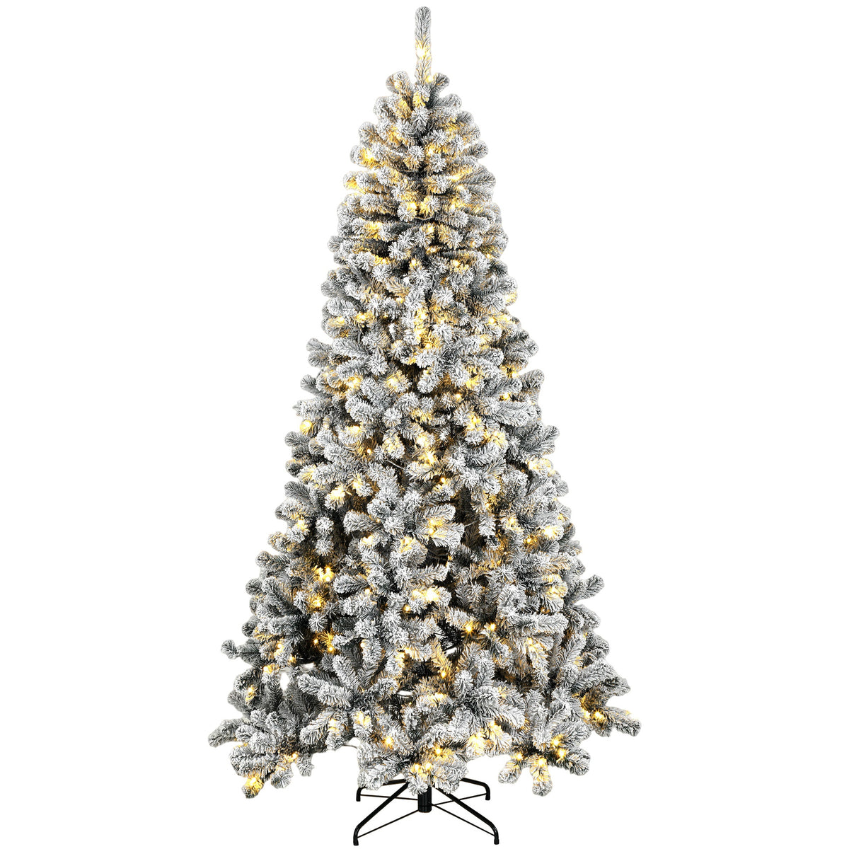 HOMCOM 7.5ft Flocked Prelit Christmas Tree, Northern Pine, Artificial Xmas Tree with Curved Tips, LEDs