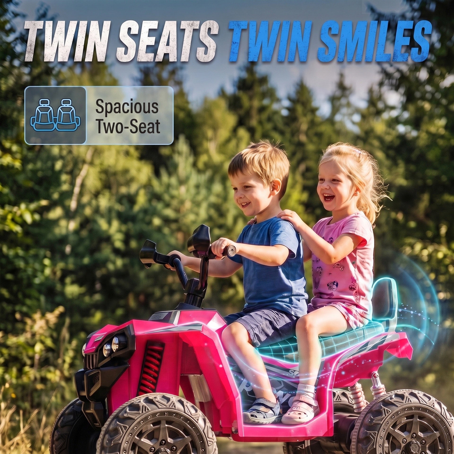 Qaba 24V 2 Seater Ride On Toys, Kids ATV 4 Wheeler with Dual Motors, High & Low Speed for Boys Girls Aged 3-8 Years, Pink