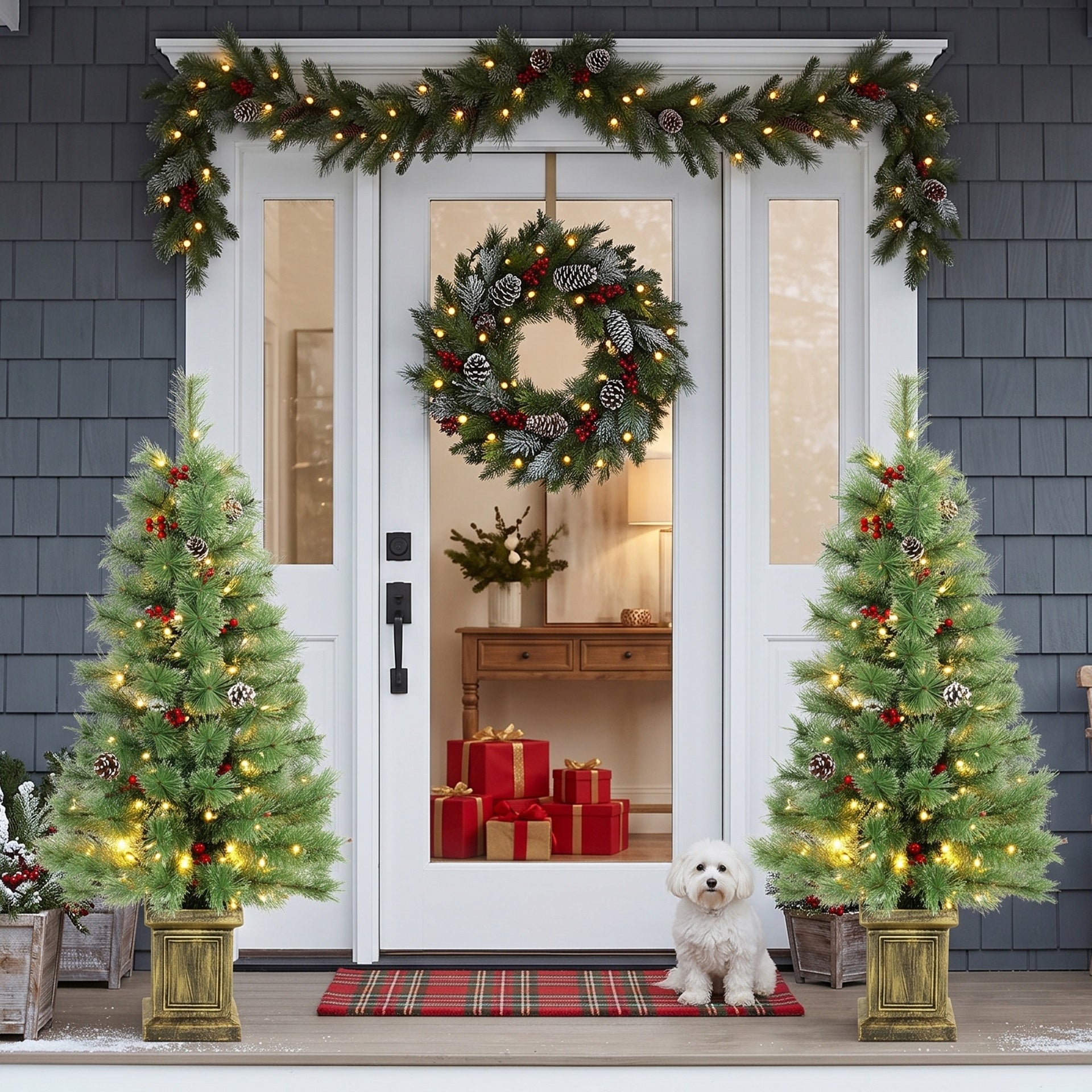 HOMCOM 4ft Pre-Lit Artificial Christmas Tree Set of 2, Xmas Pine Trees, Dual Colors, Remote, Green