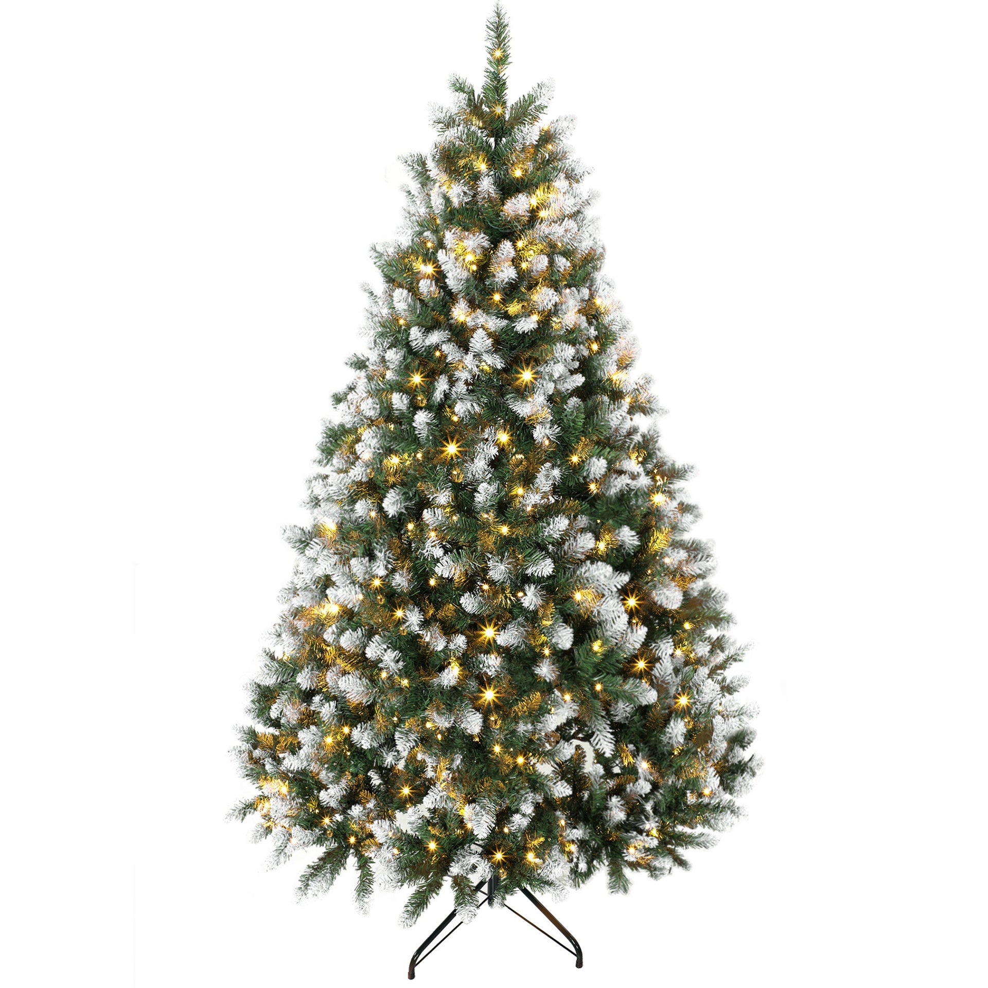 HOMCOM 7.5ft Pre-lit Artificial Christmas Tree White-Tipped Hinged Full Xmas Tree with 1378 Tips