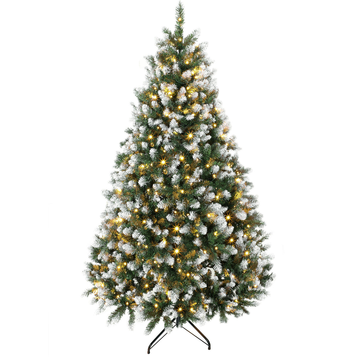 HOMCOM 7.5ft Pre-lit Artificial Christmas Tree White-Tipped Hinged Full Xmas Tree with 1378 Tips