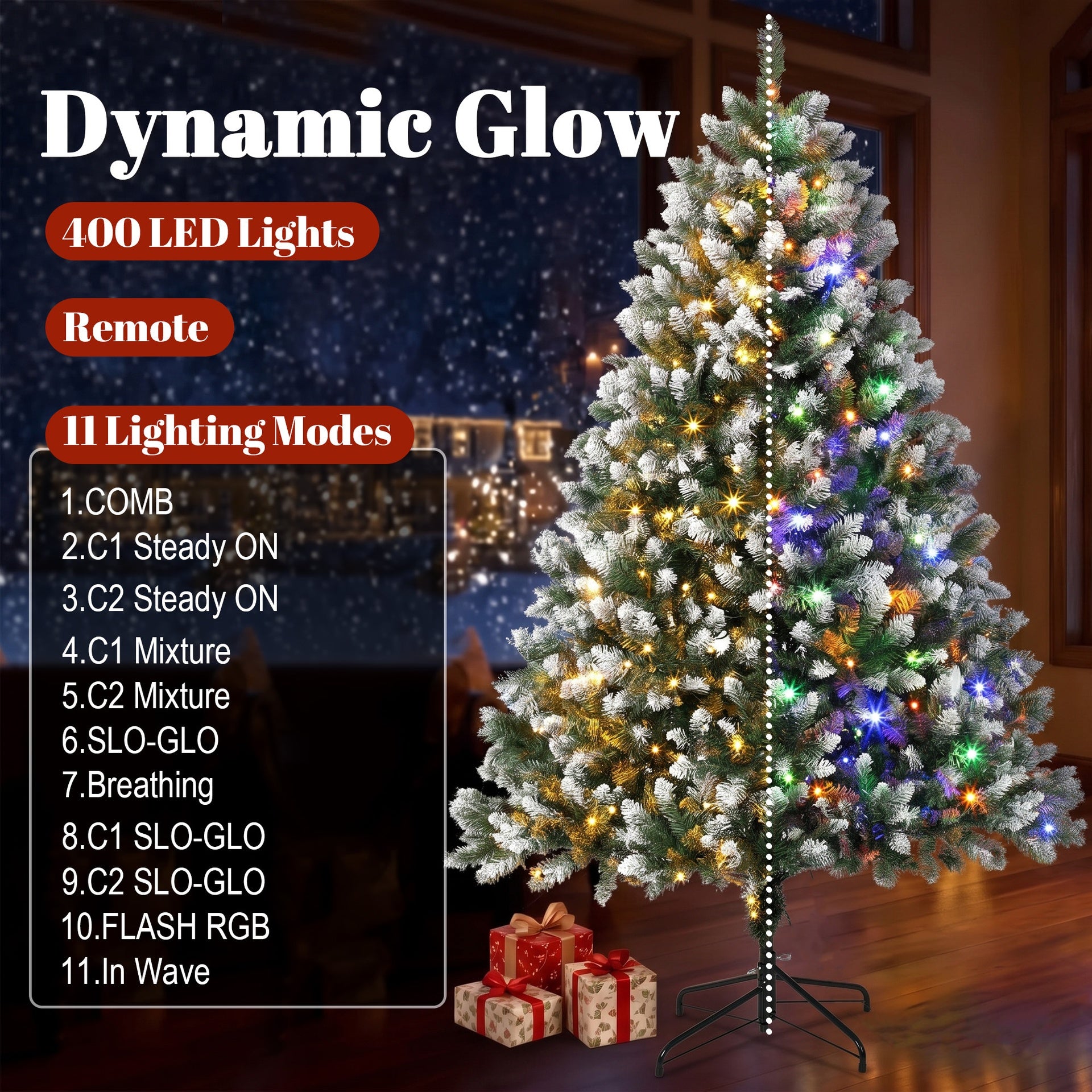 HOMCOM 7.5ft Pre-lit Artificial Christmas Tree White-Tipped Hinged Full Xmas Tree with 1378 Tips