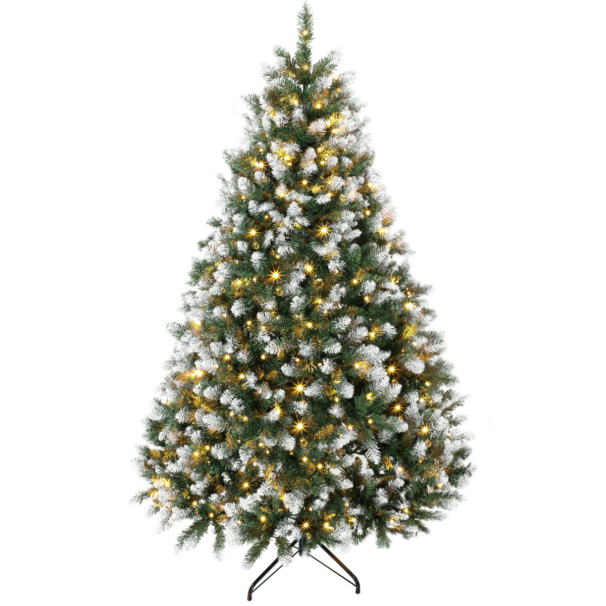 HOMCOM 6ft Pre-lit Artificial Christmas Tree White-Tipped Hinged Full Xmas Tree with 1020 Tips