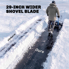 Outsunny Snow Shovel with Wheels, 29" x 16.5" Metal Snow Pusher with Adjustable Handle, 5-Angle Blade for Driveway, Blue