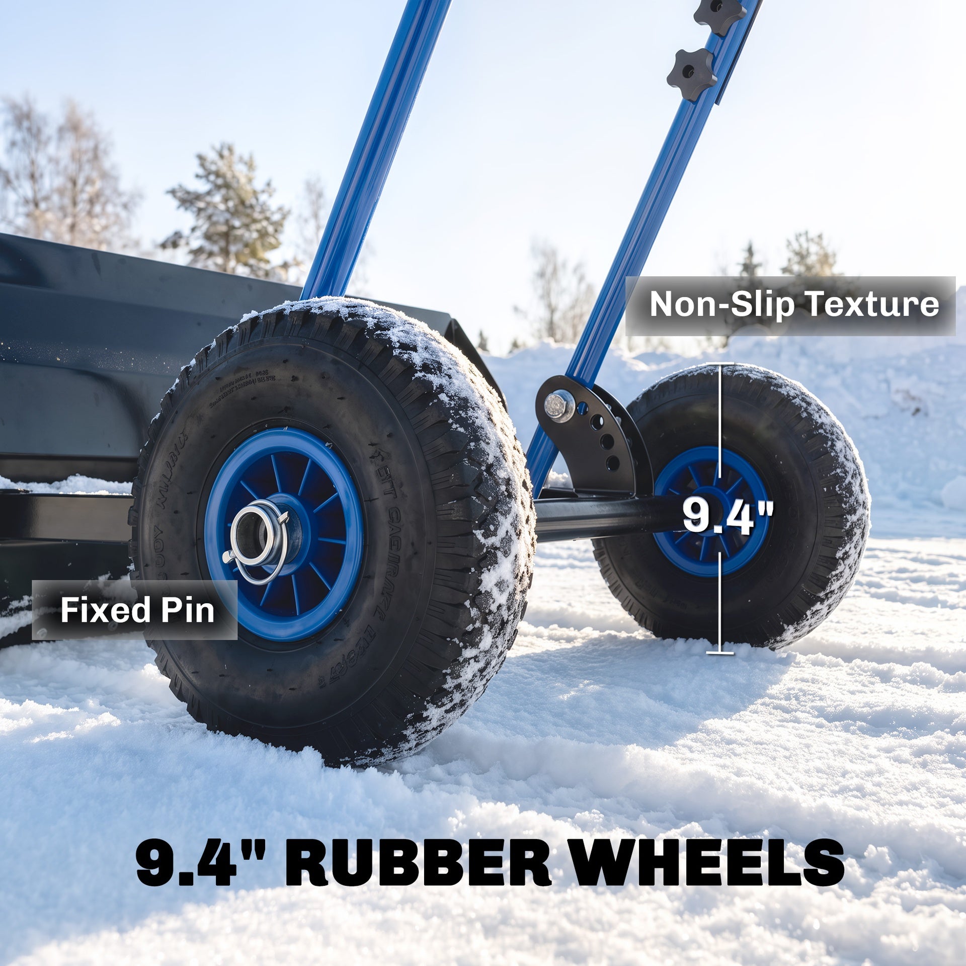 Outsunny Snow Shovel with Wheels, 29" x 16.5" Metal Snow Pusher with Adjustable Handle, 5-Angle Blade for Driveway, Blue
