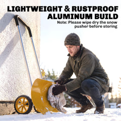 Outsunny 37-Inch Extra Wide Snow Shovel with Wheels, Heavy Duty Aluminum Snow Pusher with Ergonomic Adjustable Handle, Yellow